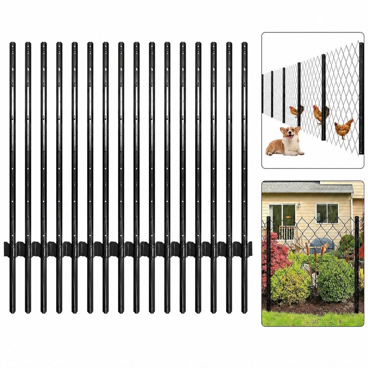 Garvee 15 Pack Metal U Post Fence Stakes Step in No Dig for Garden Yard