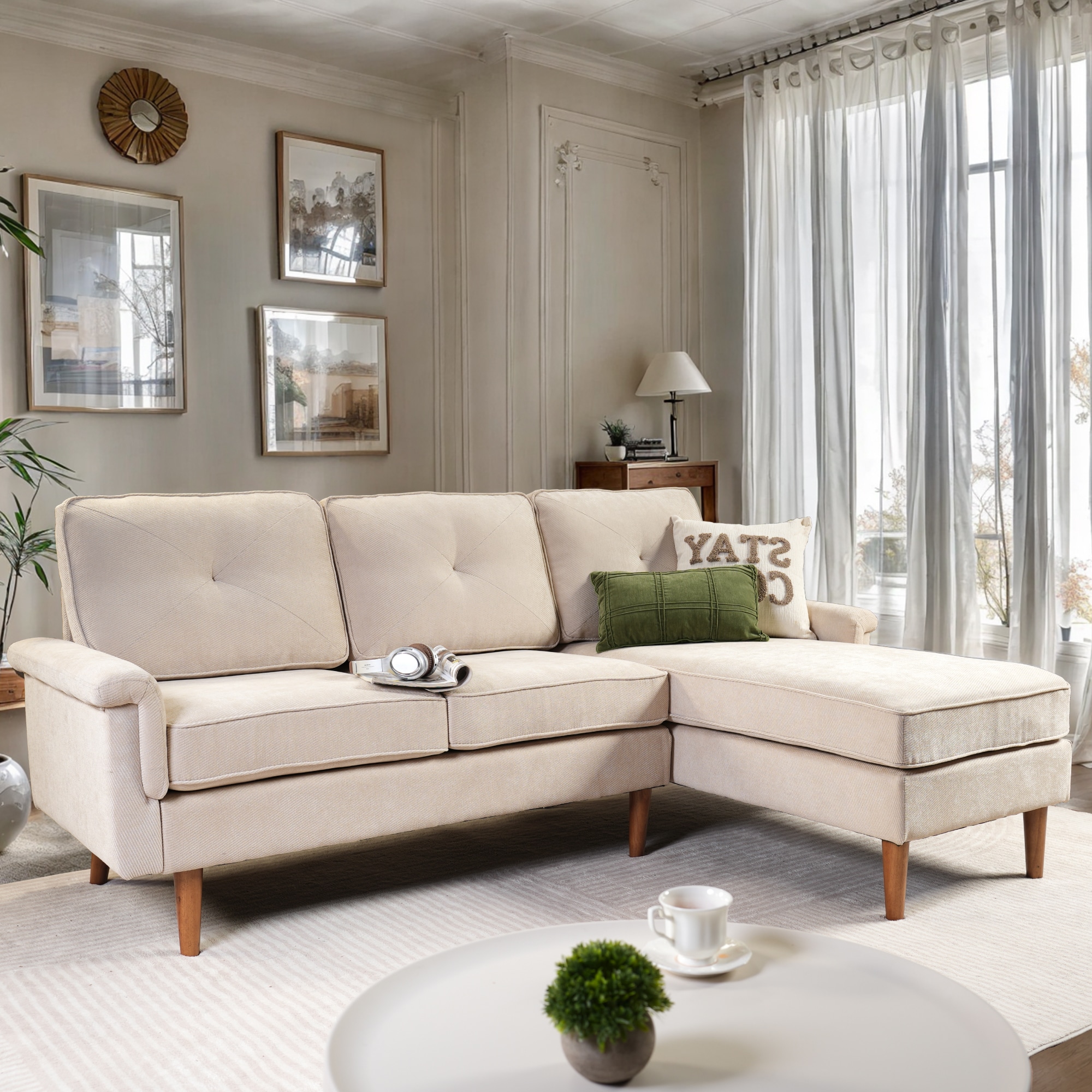 Caodoc L5-NOPR200-4 87-in Modern BeigeL-Shape sofa for Livingroom Reclining Sofa