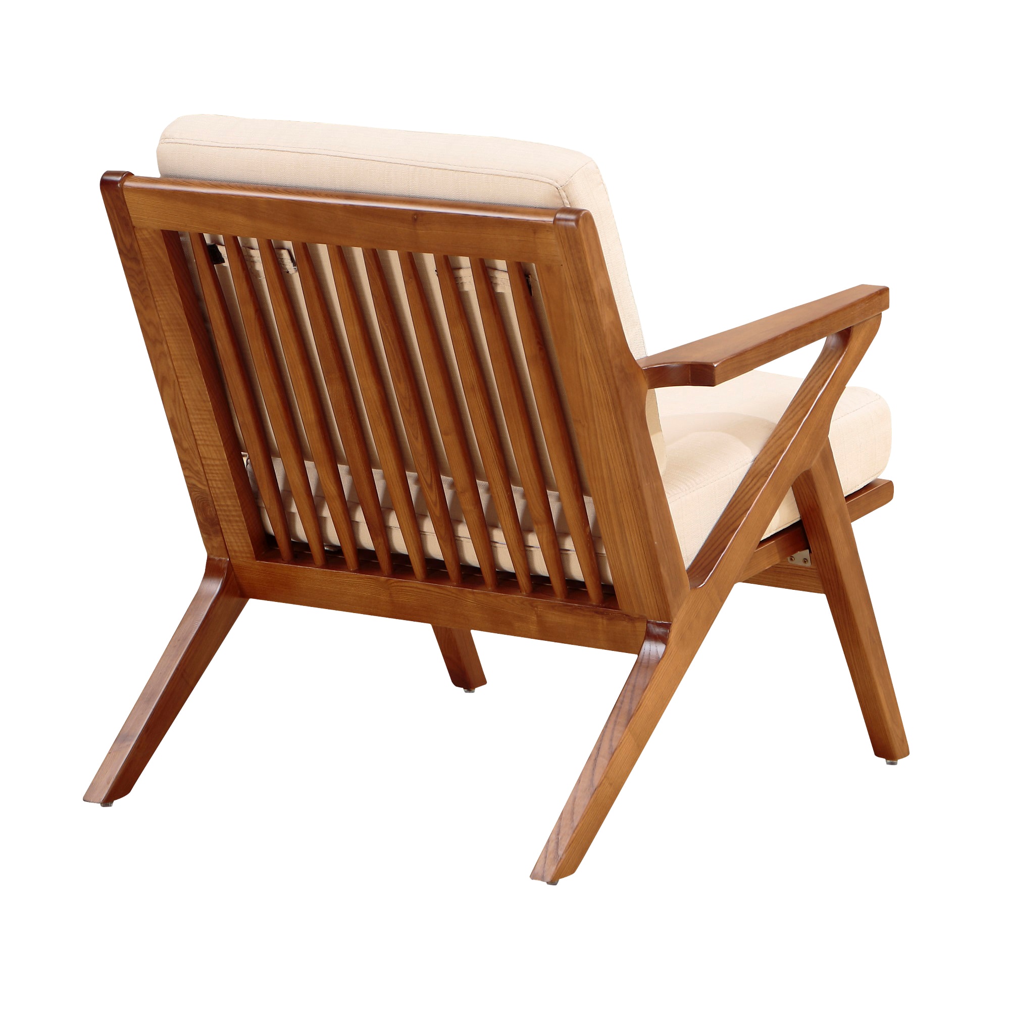 Cream and Amber Wood Mid-Century Modern Accent Chair