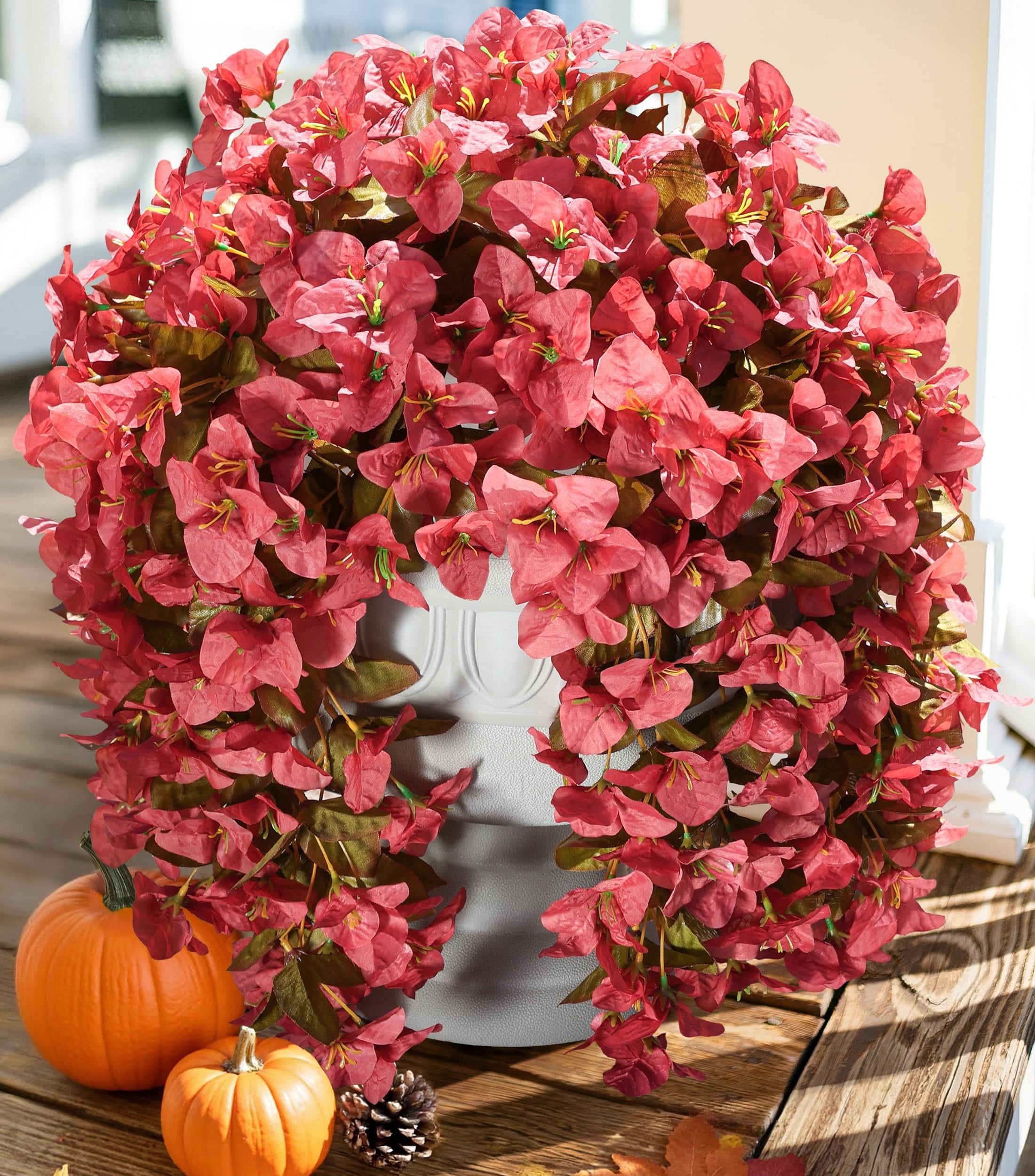 Aoibox  Red Artificial Bougainvillea Trailing Vines Faux Silk Flowers UV Resistant for Outdoor Decor 2 Pack