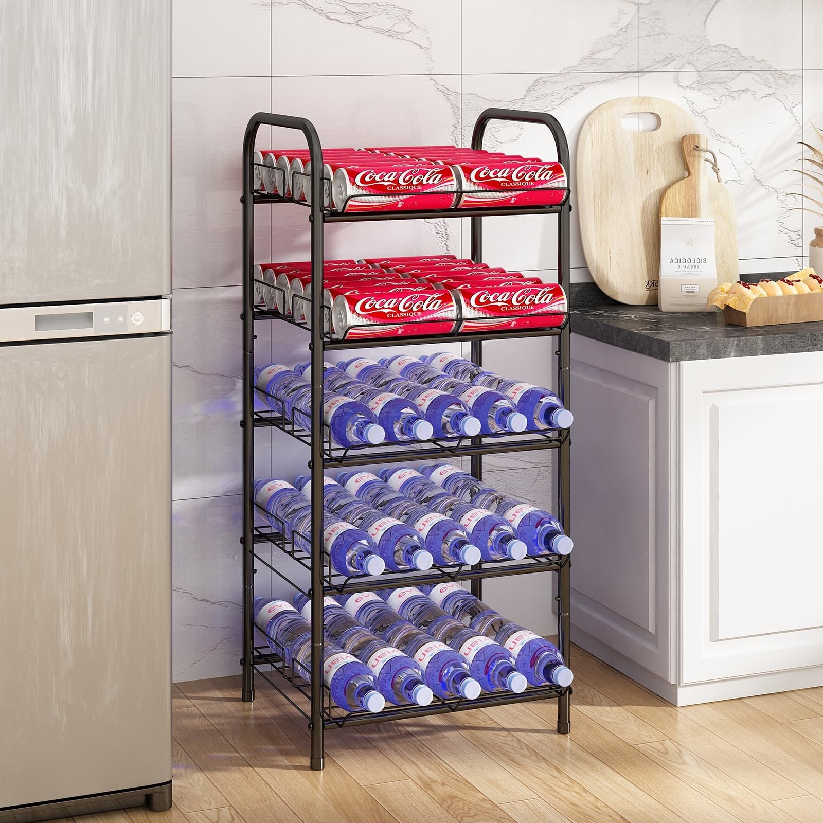 Aoibox 5 Tier Metal Wire Drink Organizer and Water Bottle Holder Rack Stand for Kitchen Cabinet Countertop Use #LABRS19Z