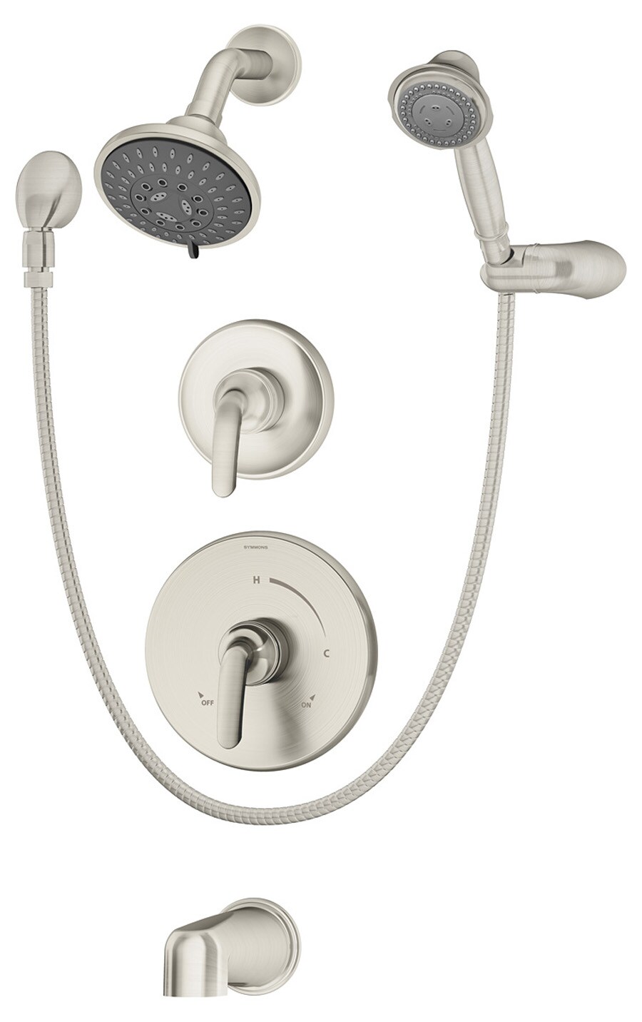 Symmons 5506-STN-1.5-TRM Elm Satin Nickel 2-handle Multi-function 4.1-Inches Round Bathtub and shower Faucet
