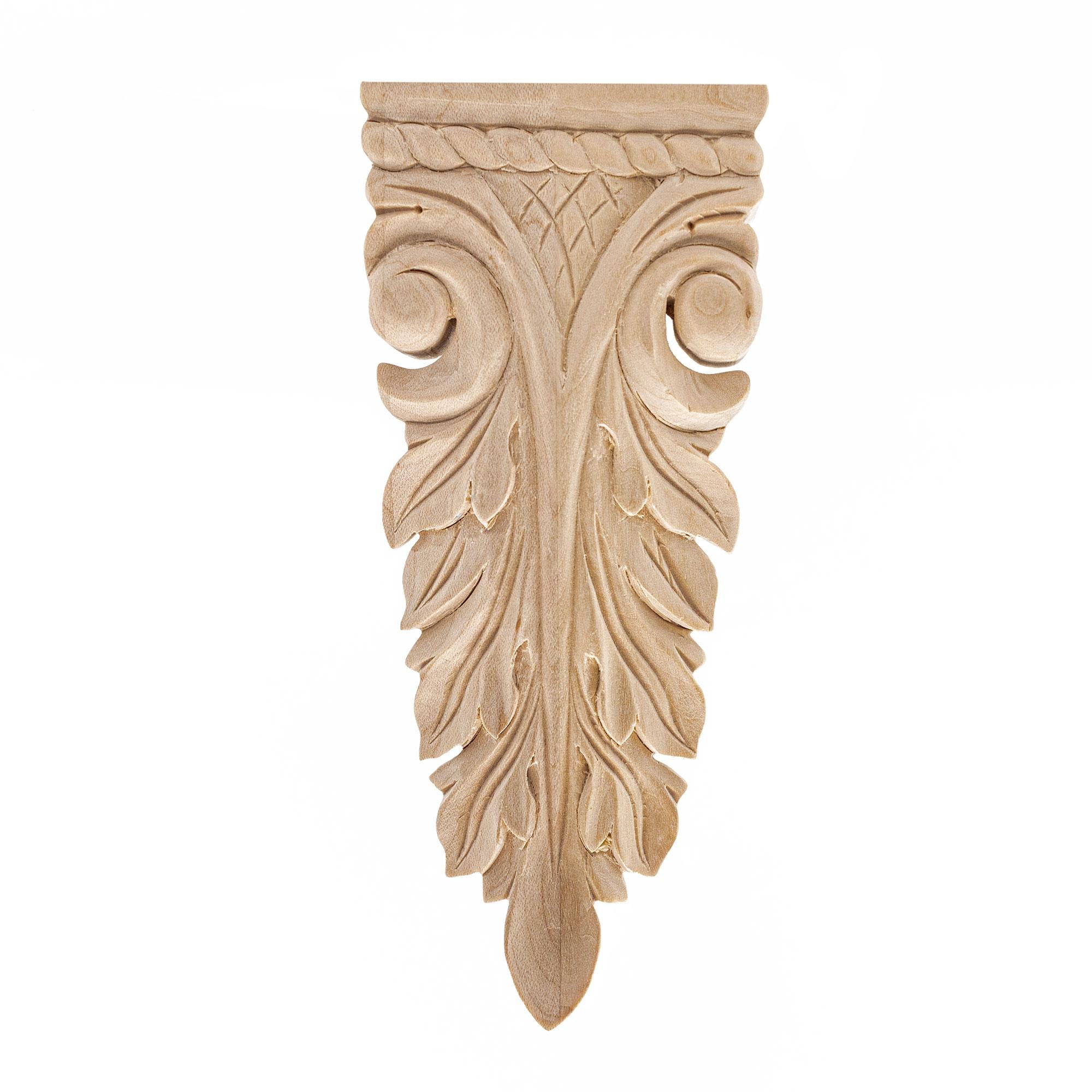 Hand Carved Unfinished Maple Acanthus Wood Applique