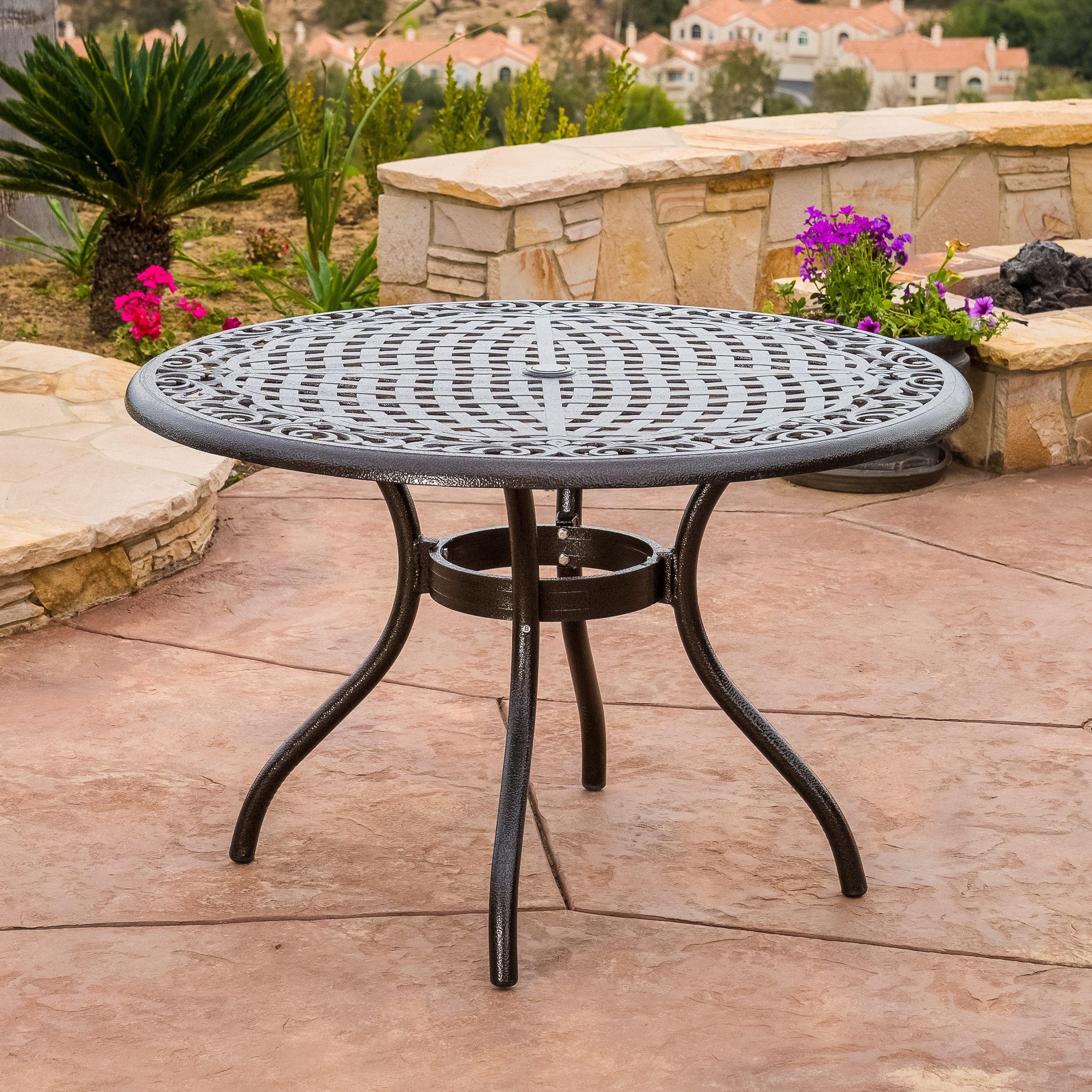 Hammered Bronze Round Cast Aluminum Outdoor Dining Table