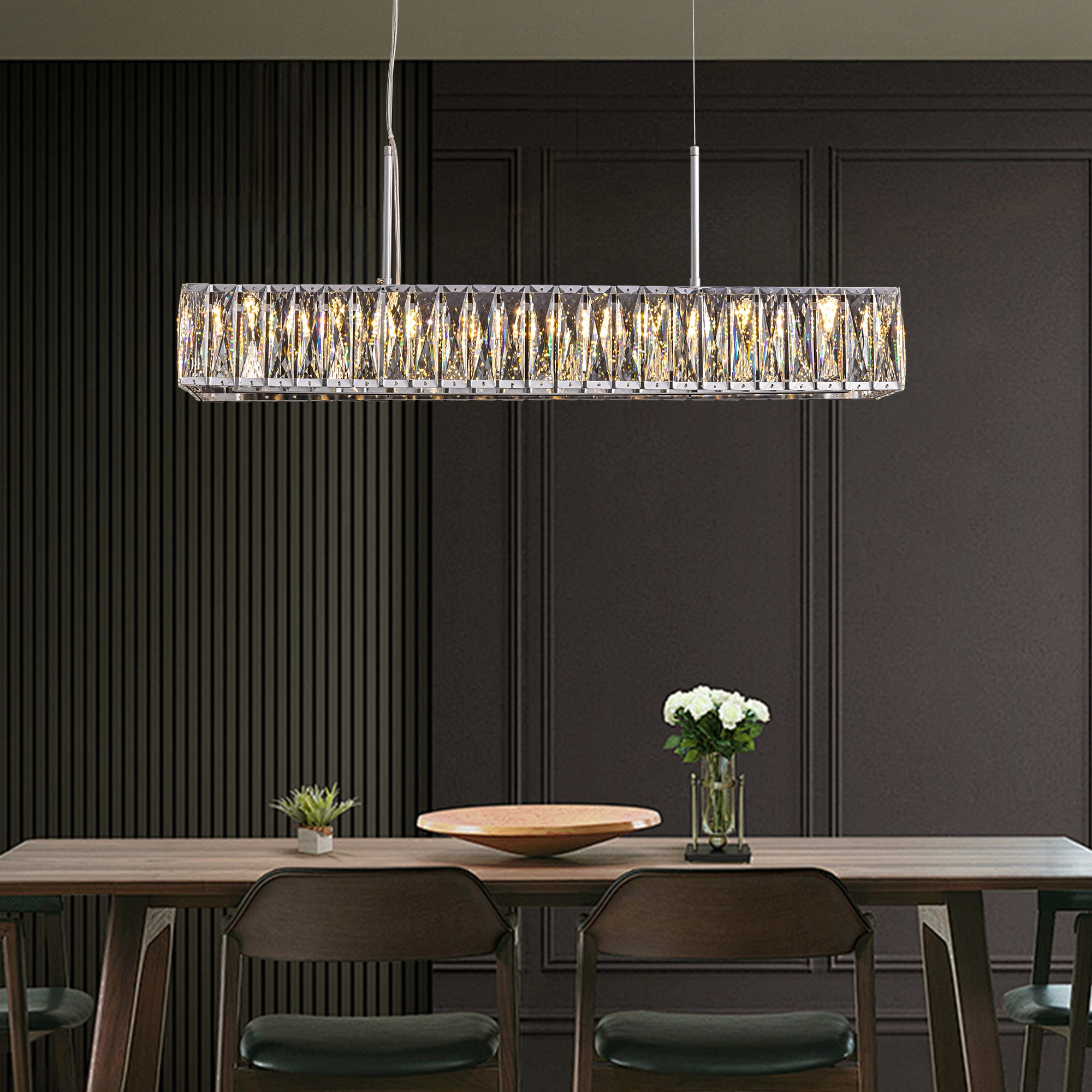 Keighley sale 36 in. Integrated LED Chrome Modern Linear Chandelier for Dining Room