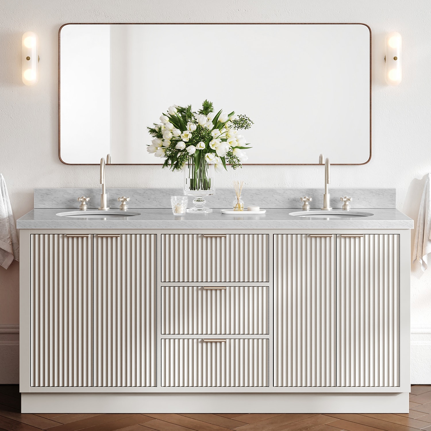 ARIEL Milan Undermount Single and Double Sink Bathroom Vanity with Quartz and Marble Tops