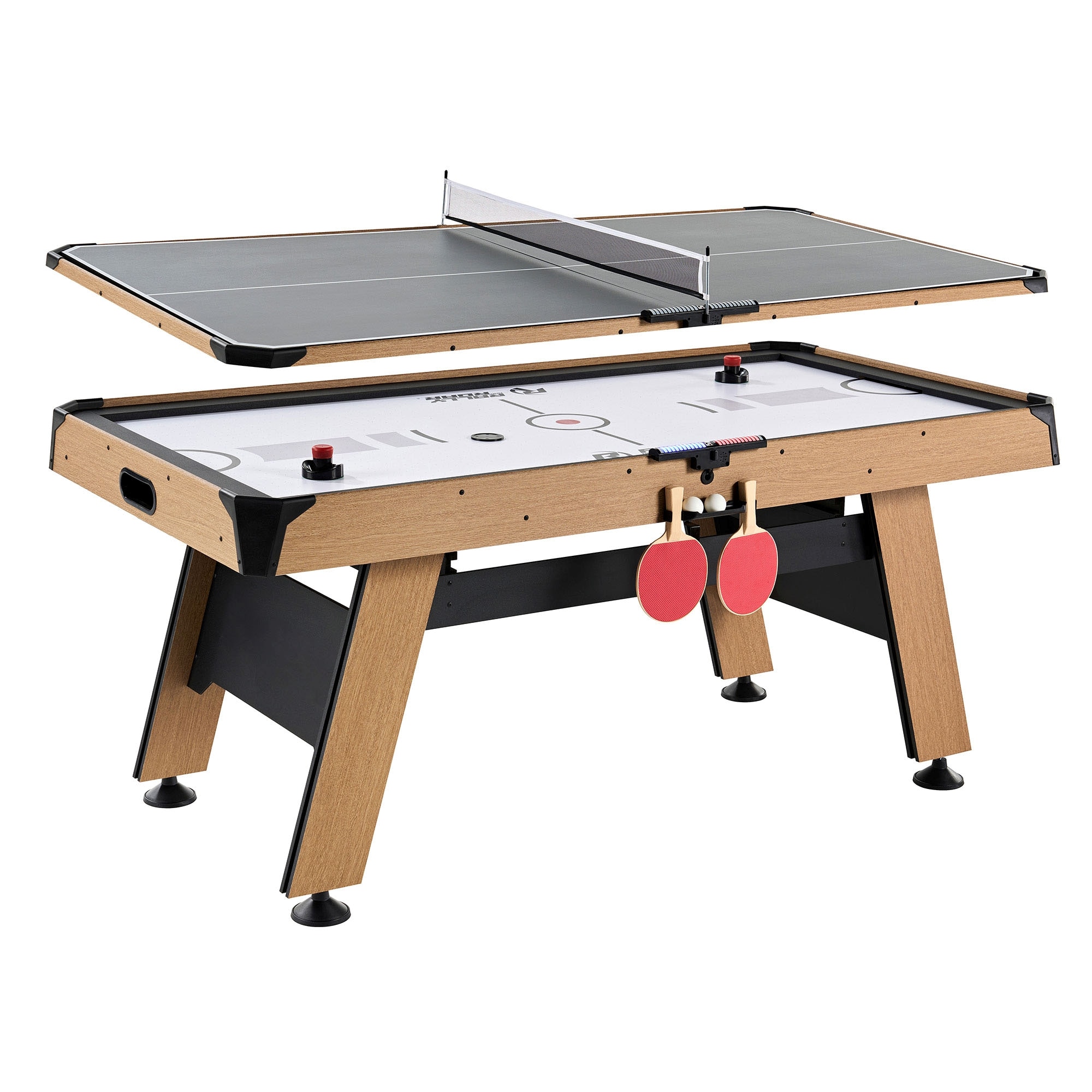 Rally and Roar  72 Inch Air Hockey Table with LED Scorer and Table Tennis Top