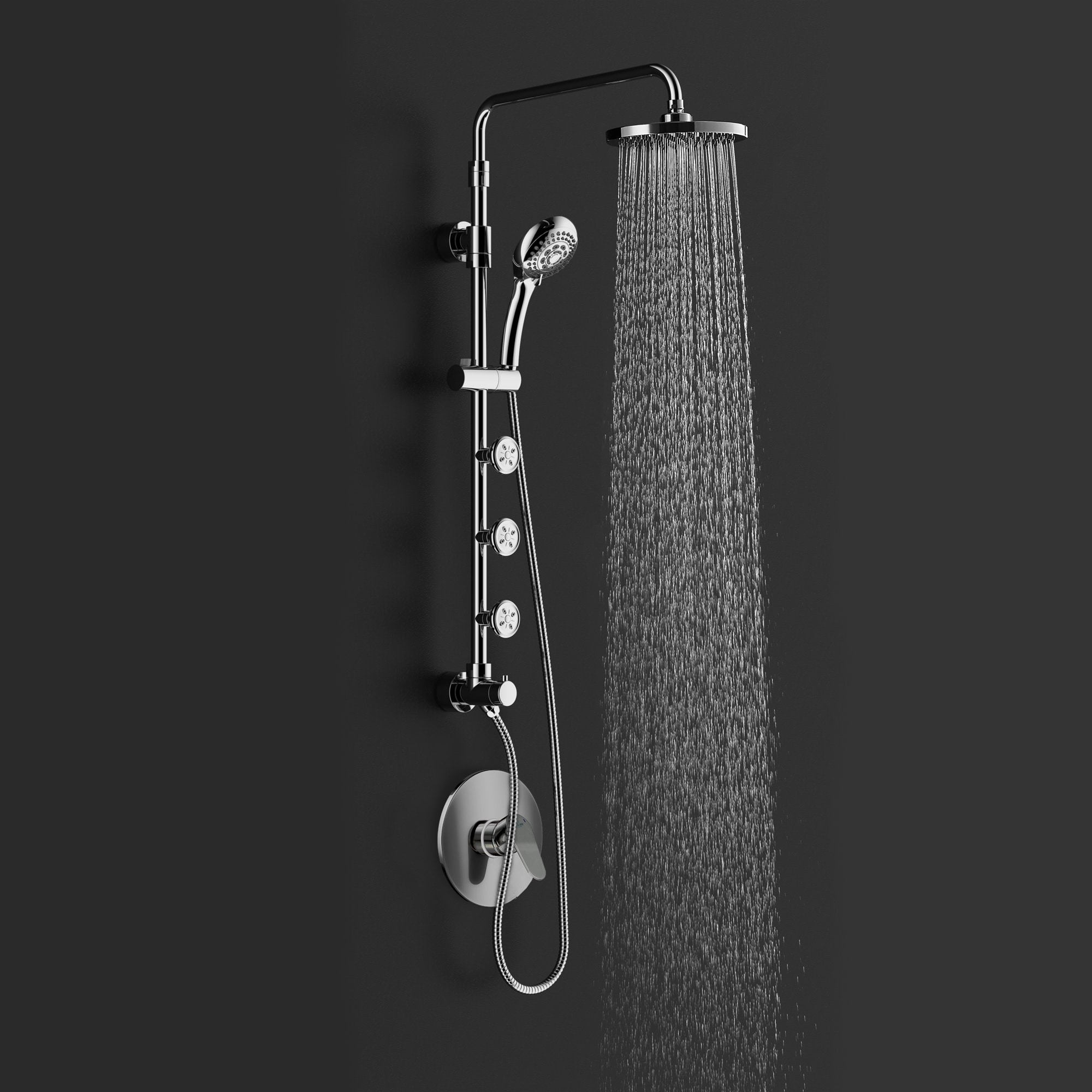 Chrome 8" Rain Shower System with Hand Shower and Body Jets