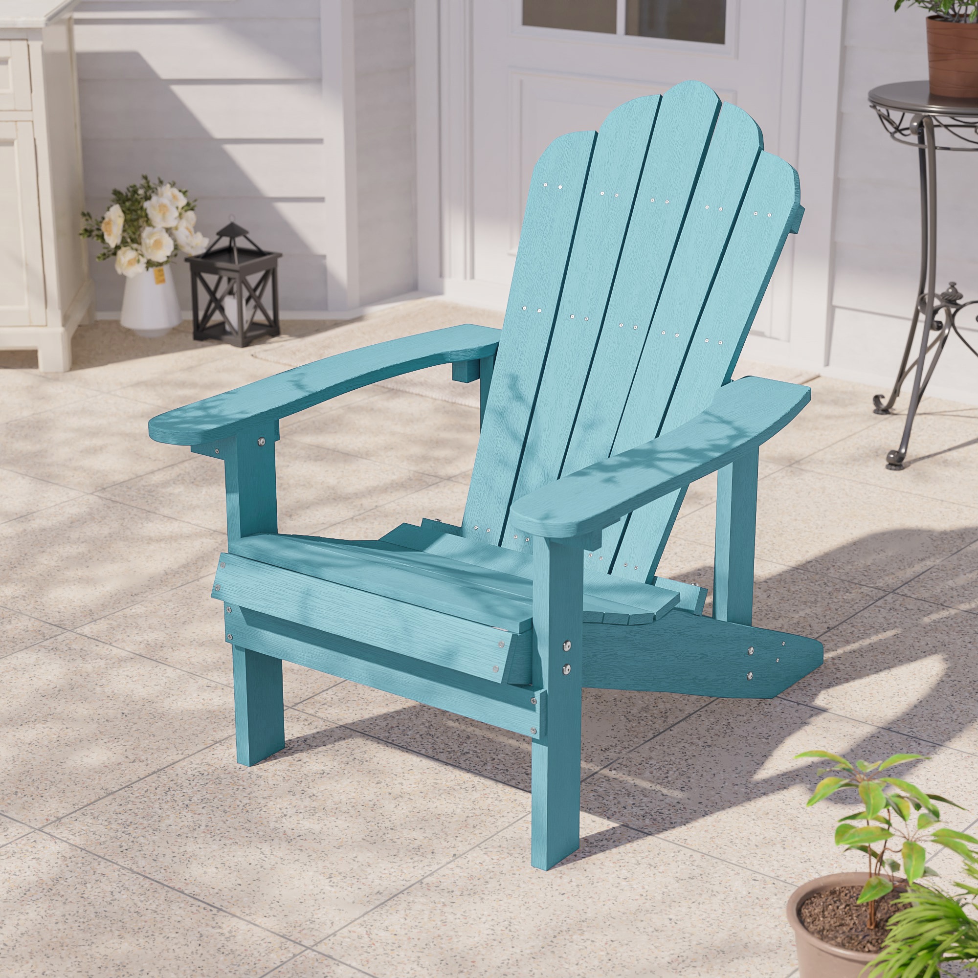 ACEGOSES LW-M2-56-LB Adirondack Chair Turquoise Plastic Frame Stationary Adirondack Chair with Light blue Solid Seat