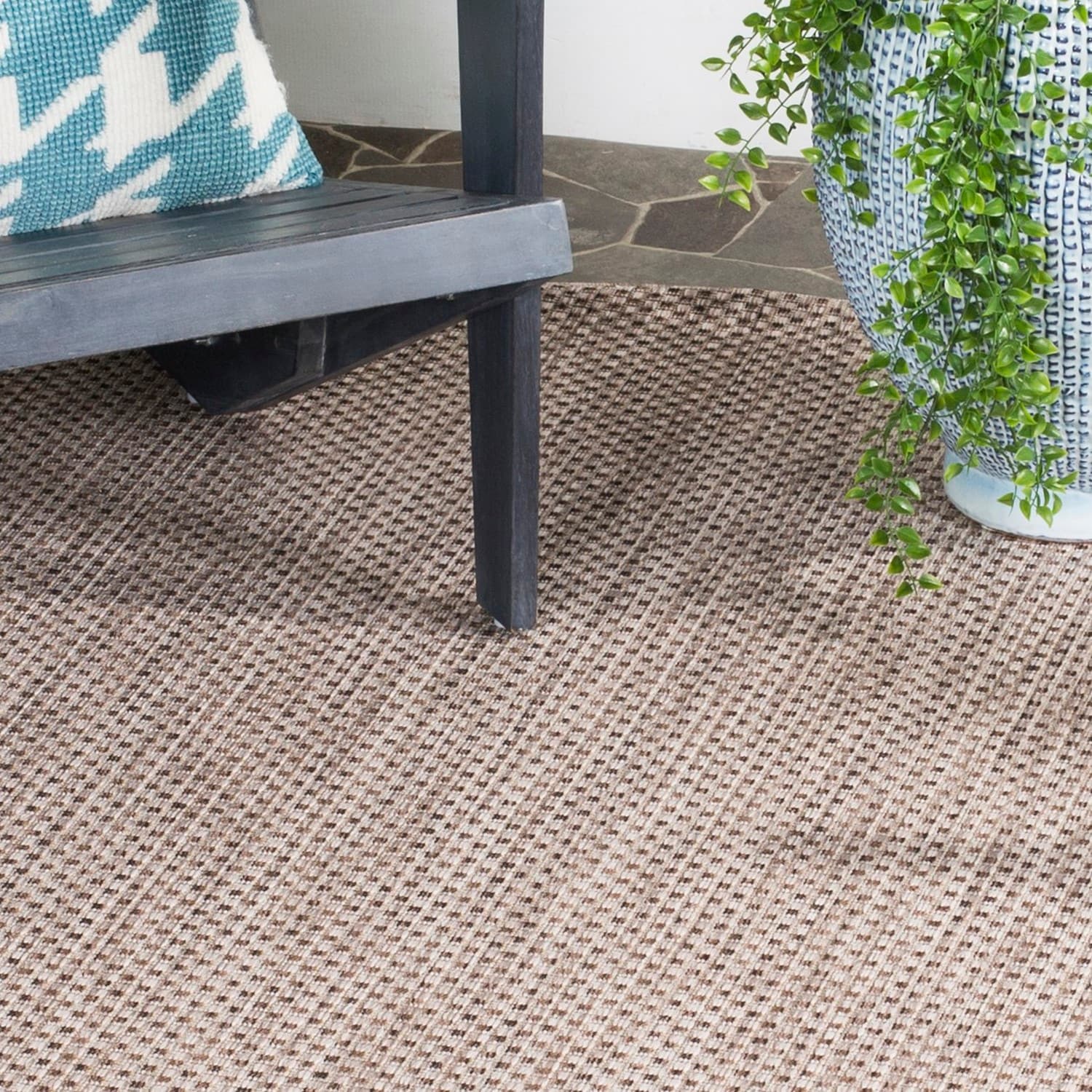 Beige and Brown Round Synthetic Outdoor Area Rug