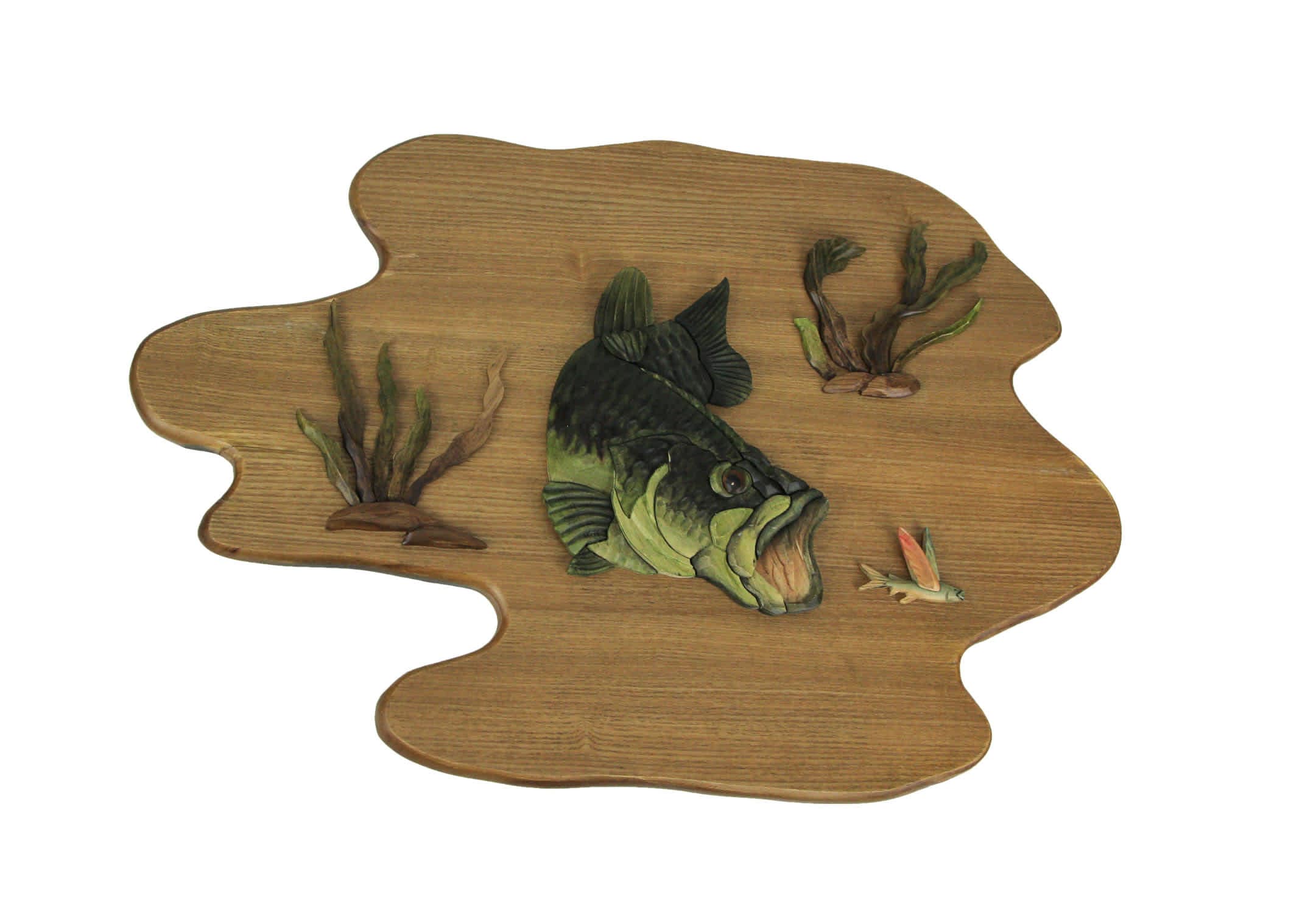 Things2Die4 DAL-ART9105 Hand Carved Wood Bass Wall Plaque Fish Home Lodge Decor Art Cabin Decoration