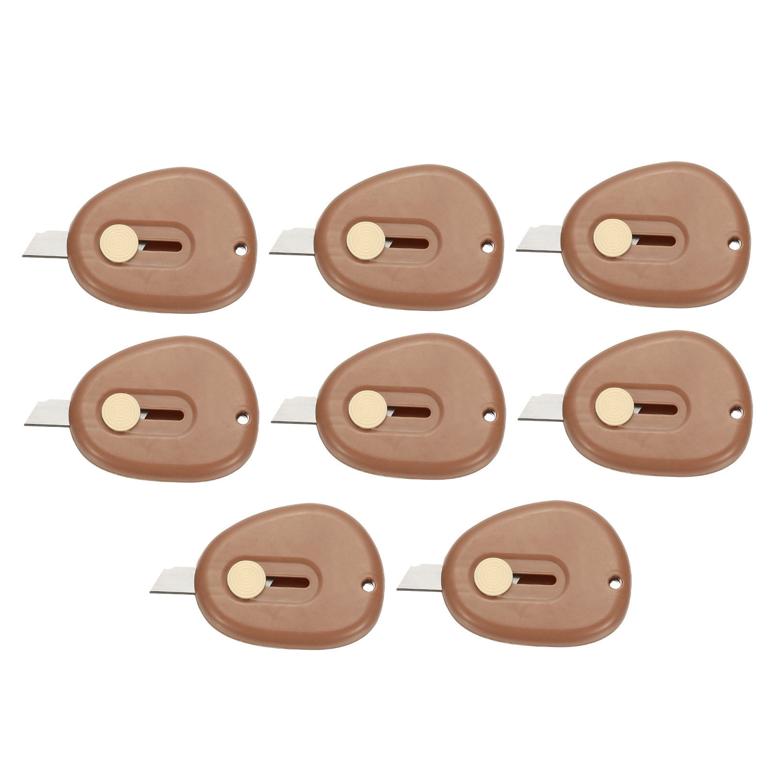 PATIKIL 8pcs Mini Box Cutters Retractable Small Utility Knife Portable Cute Letter Opener with Keychain Hole for Envelope Home Office Supplies Brown