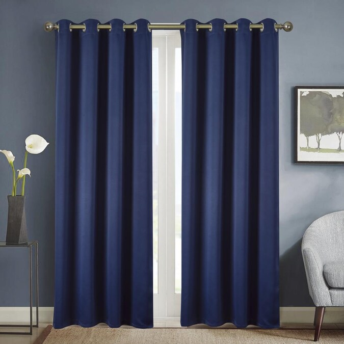Olivia Gray 84 In Navy Blue Polyester, Navy Blue And Gray Curtains