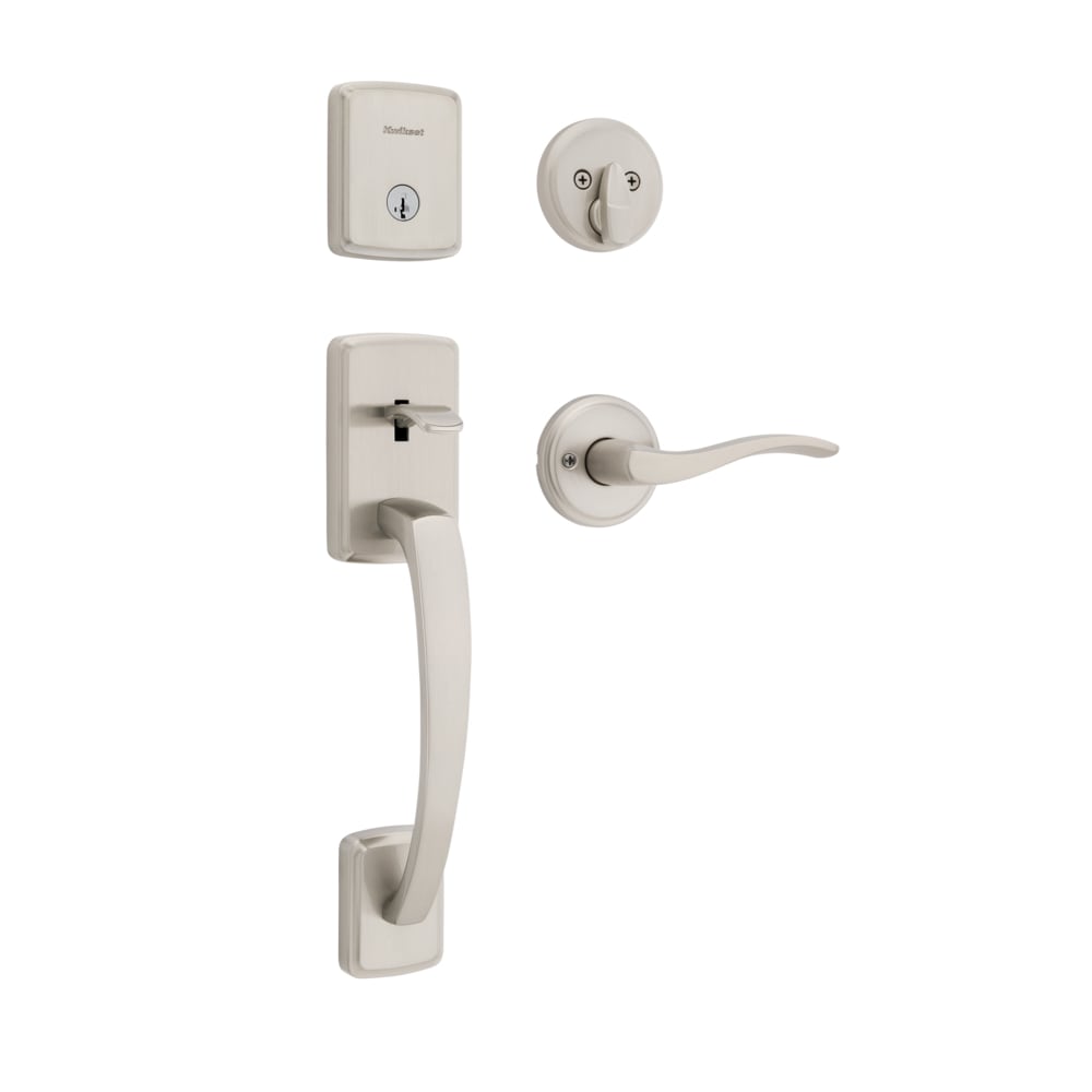 Kwikset Signature Series 98180-061 Brentford Satin Nickel Exterior Single-Cylinder Deadbolt and Keyed Entry Door Handleset ft. SmartKey Security