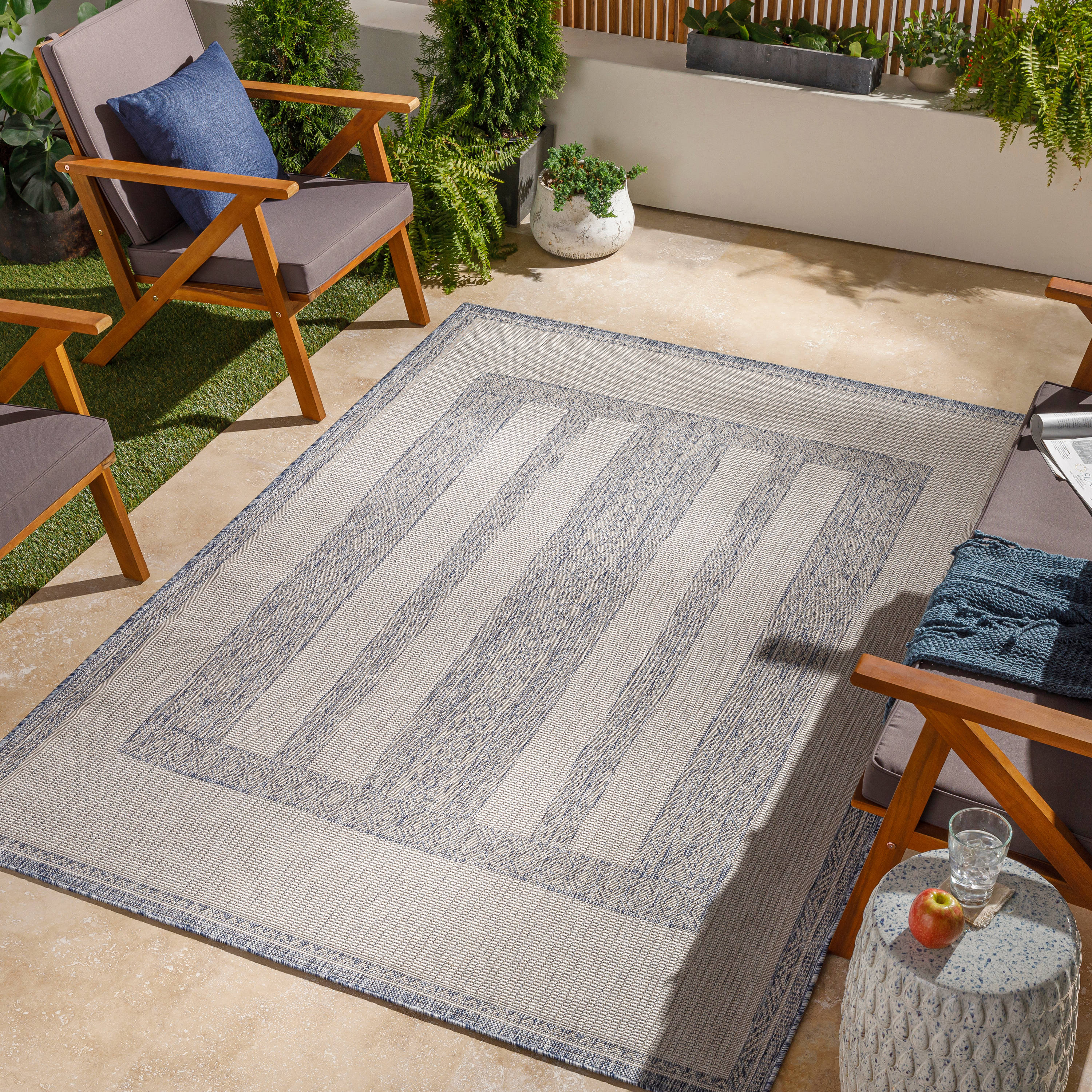 Livabliss TRG2302-679 Tuareg 7 x 9 (ft) Polypropylene Blue/Cream Rectangular Indoor/Outdoor Tribal Global Area rug