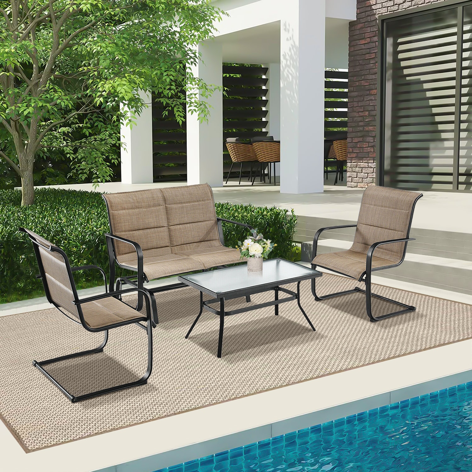 WELLFOR 4-Piece Patio Conversation Set with Brown in the Patio ...