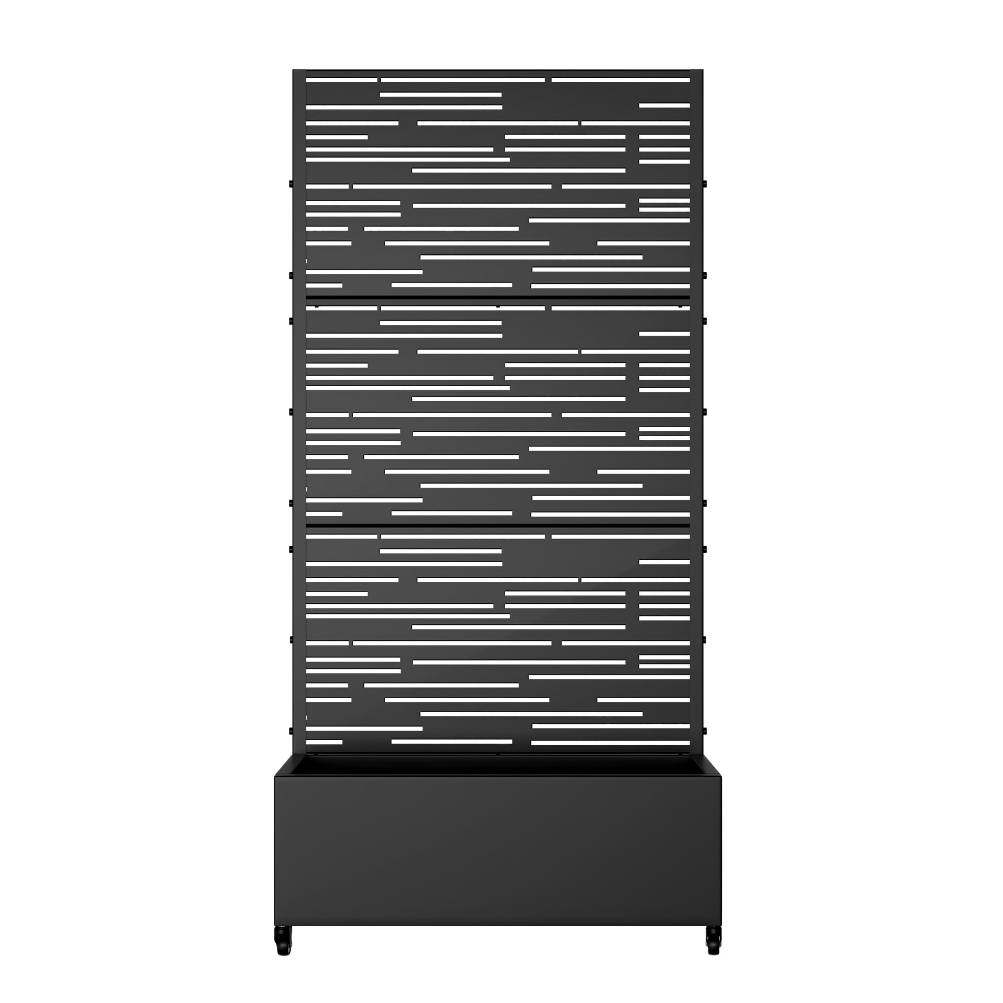 Black 72 x 35 inch Rectangular Metal Outdoor Raised Planter Boxes with Climbing Frame Light and Shadow Shape