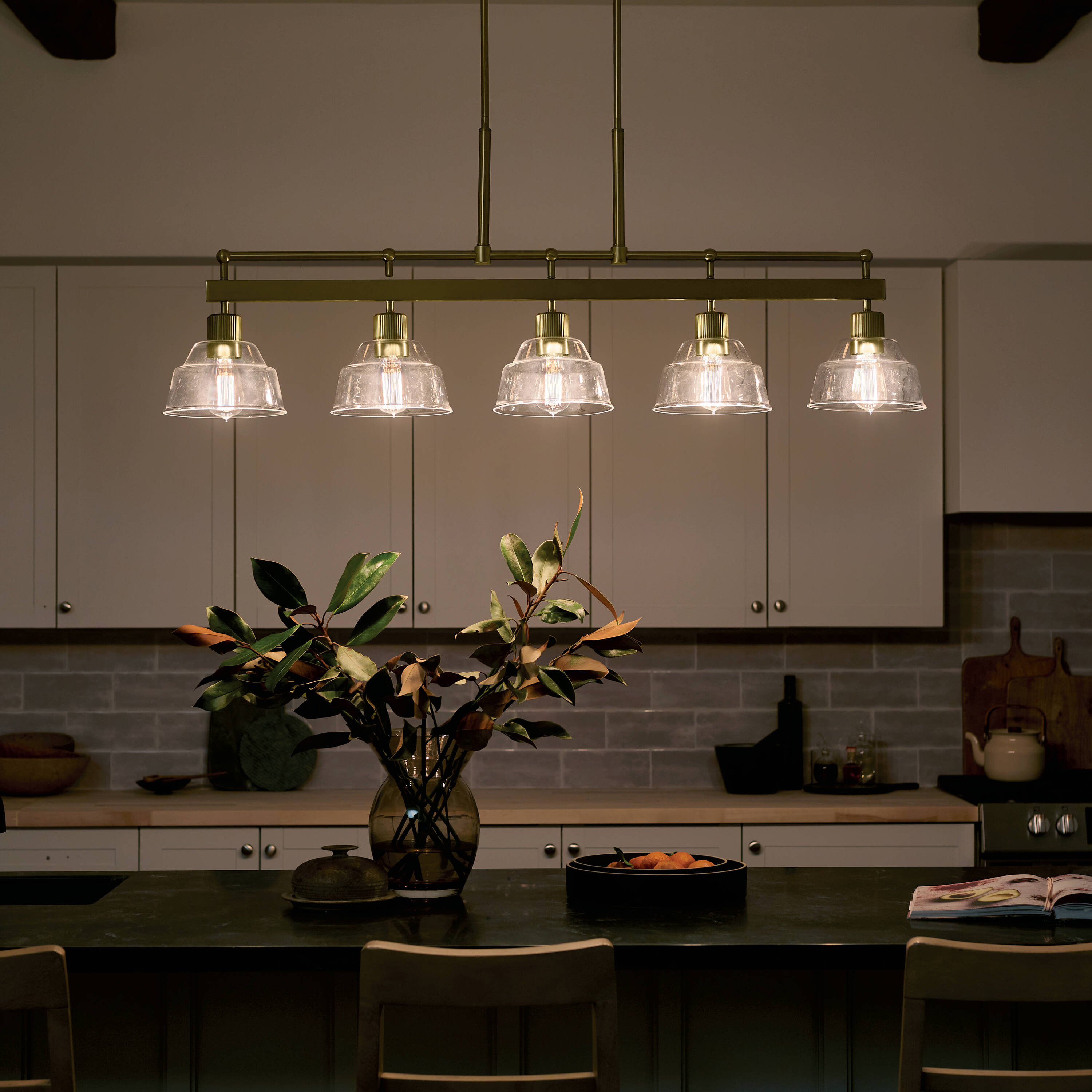 Eastmont Brushed Brass 5-Light Linear Chandelier with Clear Glass Shades