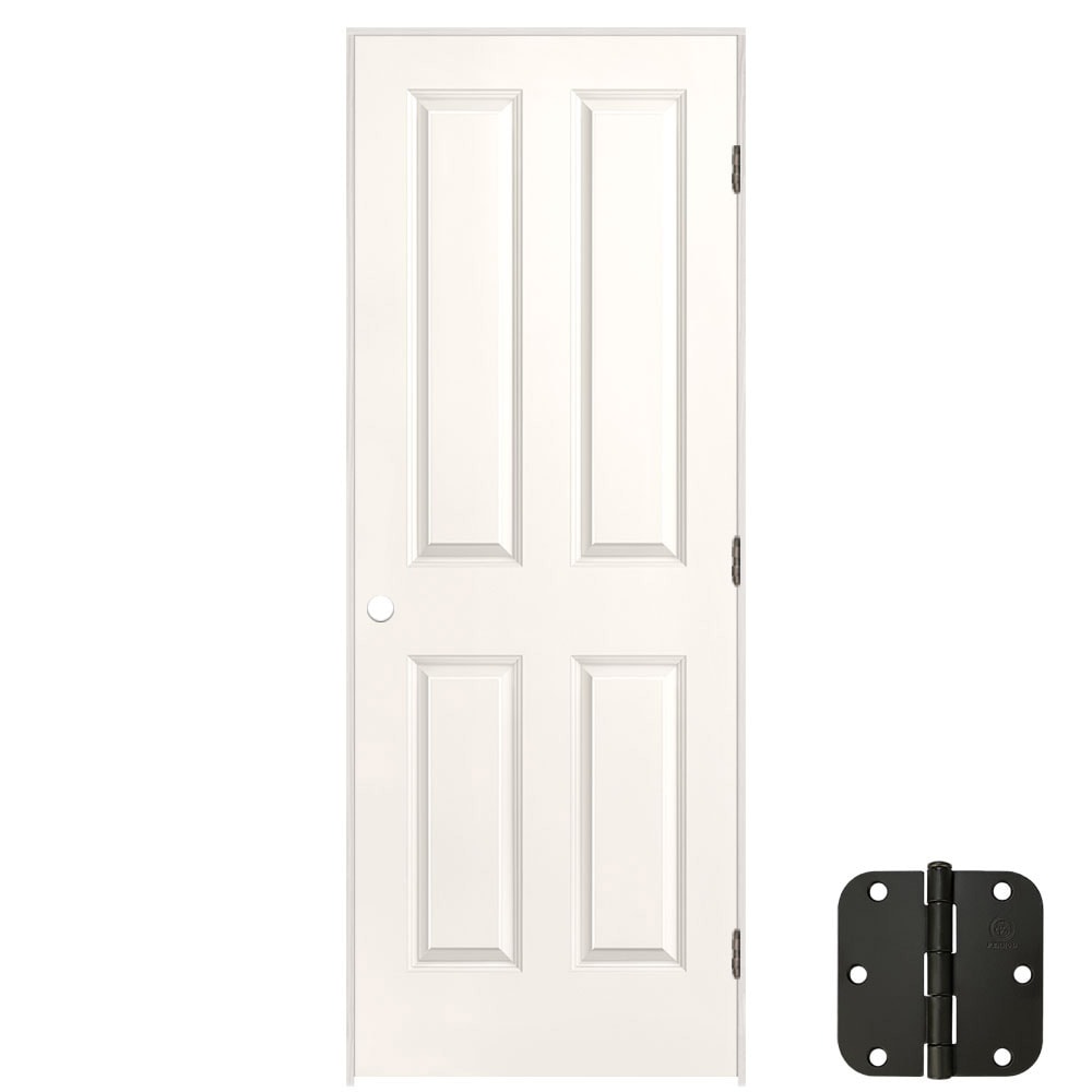 28-in x 80-in White 4 Panel Square Solid Core Prefinished Molded Composite Left Hand Single Prehung Interior Door | - Masonite 627135