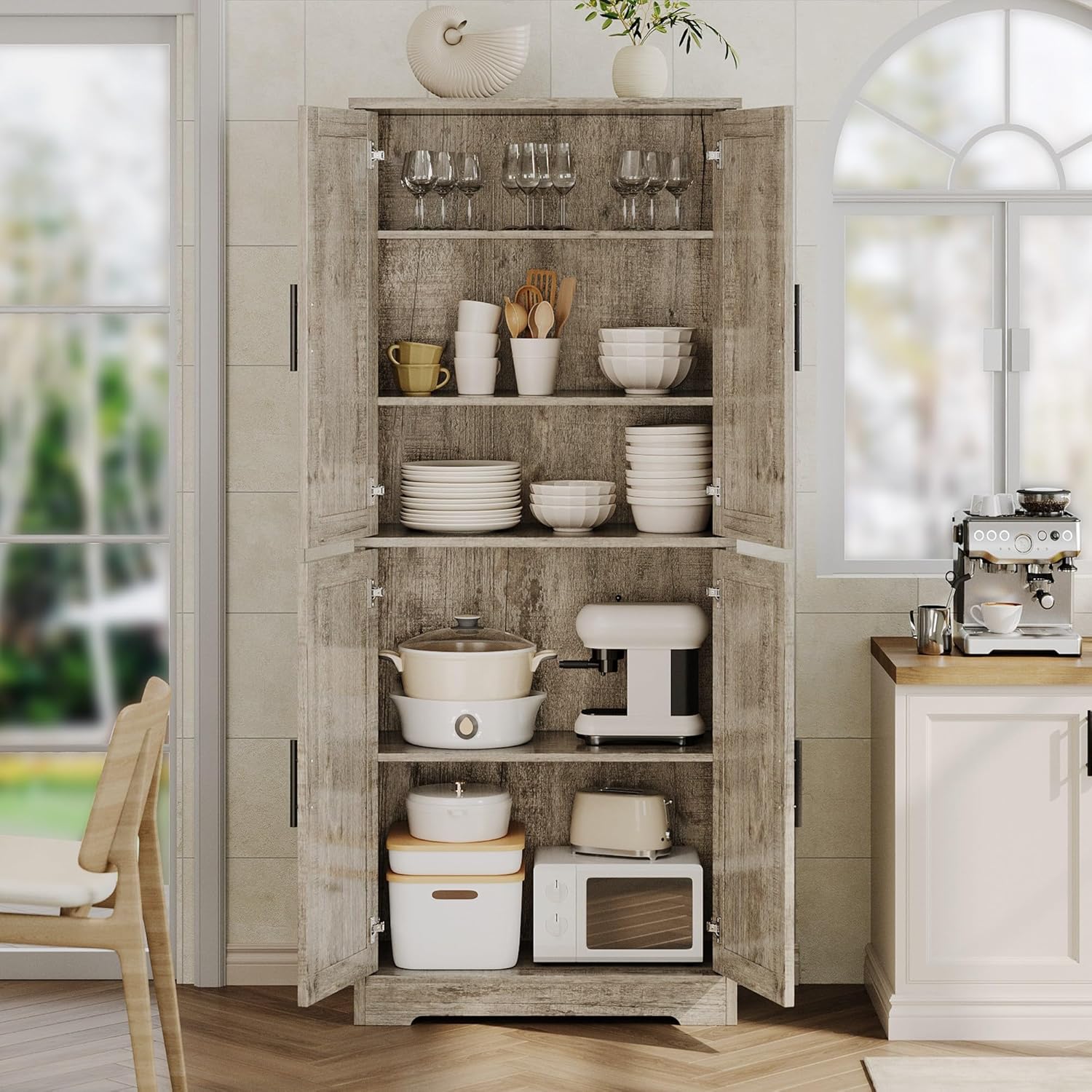 GAOMON Pantry cupboard 70 inch tall storage cabinet with doors ...