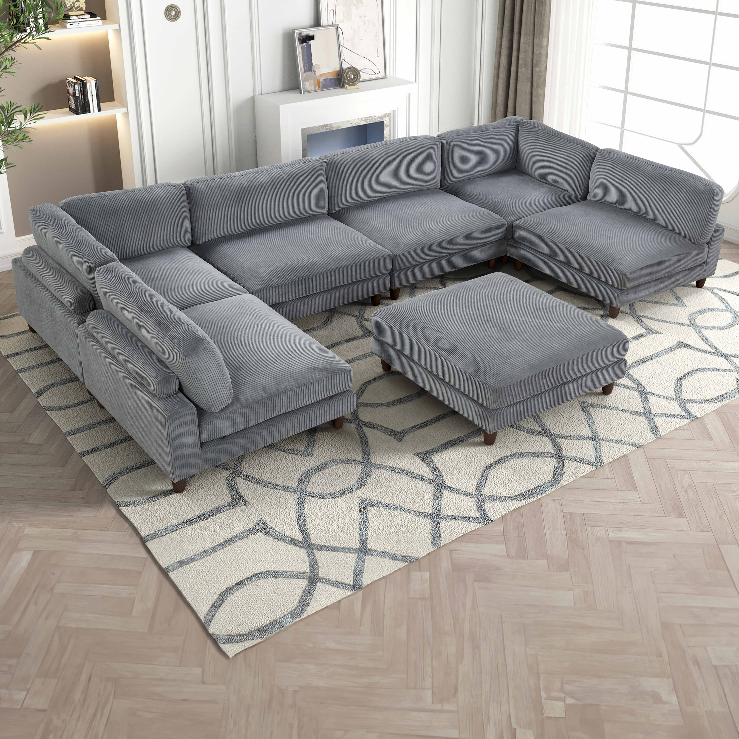 Furniture of America Sienta 178-in W Modern Gray Velvet 6+seats Sectional