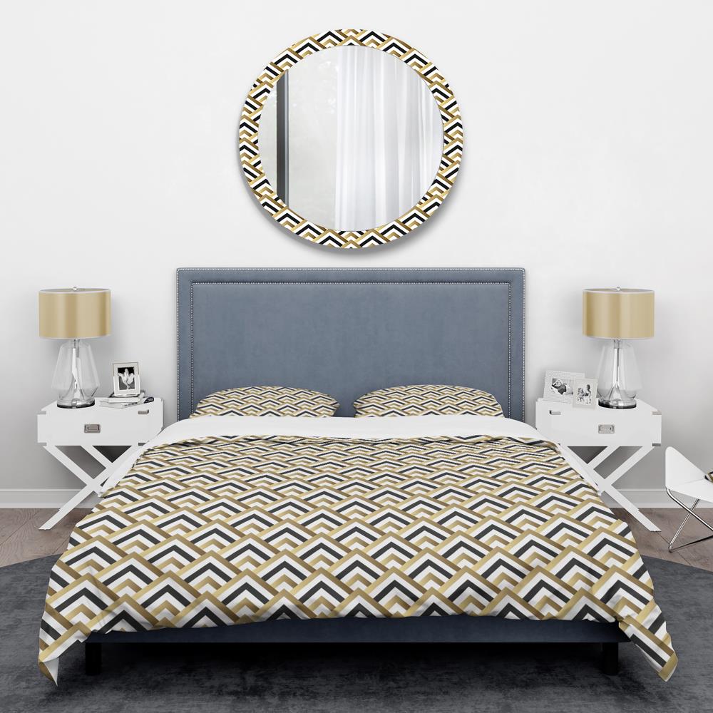 Gold and Black Geometric Twin Duvet Cover Set with Sham