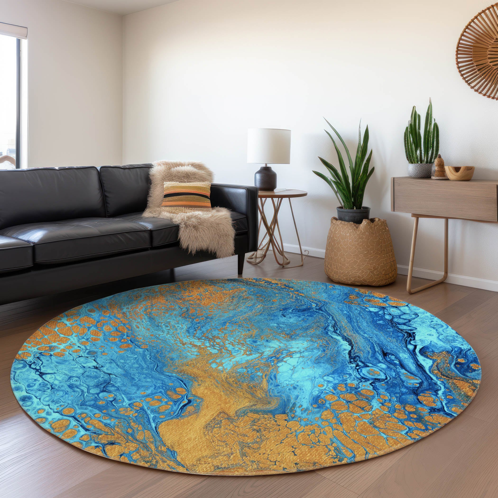 Addison Rugs AMF53CO8RO Mayfield AMF53CO 8 x 8 (ft) Loomed Polyester Cobalt Round Indoor Abstract Machine washable Area rug