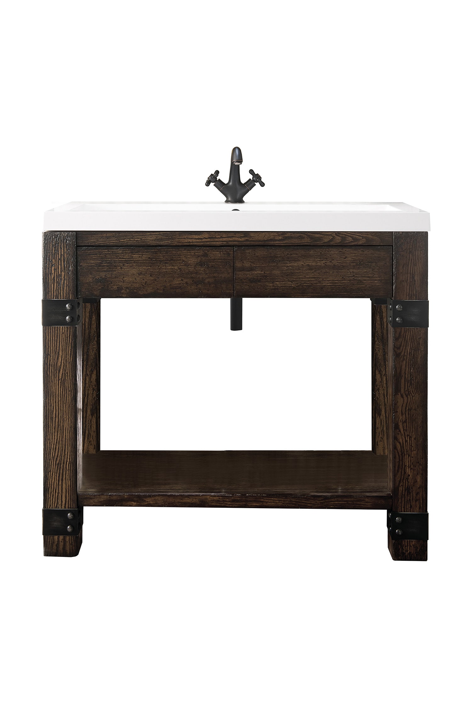 James Martin Vanities C205V39.5RSAWG Brooklyn 39.5-in Rustic Ash Single sink Bathroom Vanity with White Glossy Engineered stone Top