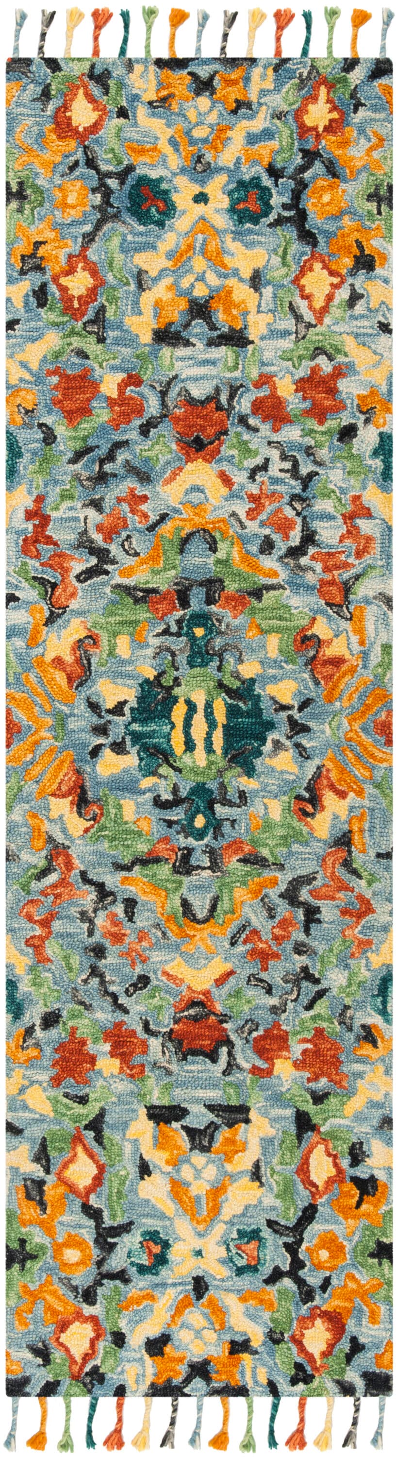 Handmade Tufted Blue Wool Runner Rug - 27"x6"