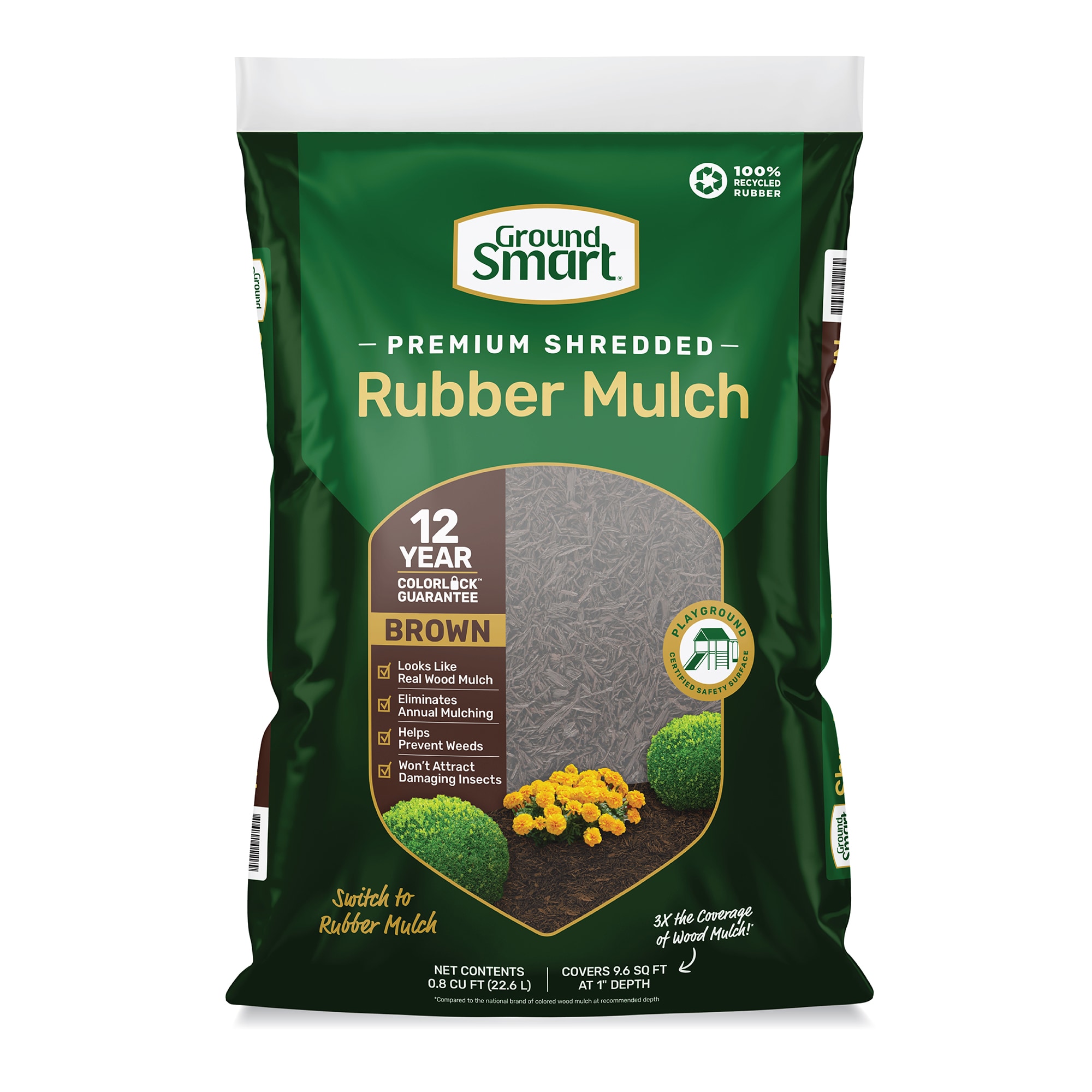 GroundSmart Premium Shredded Rubber Mulch 0.8-cu ft Brown Rubber Mulch ...