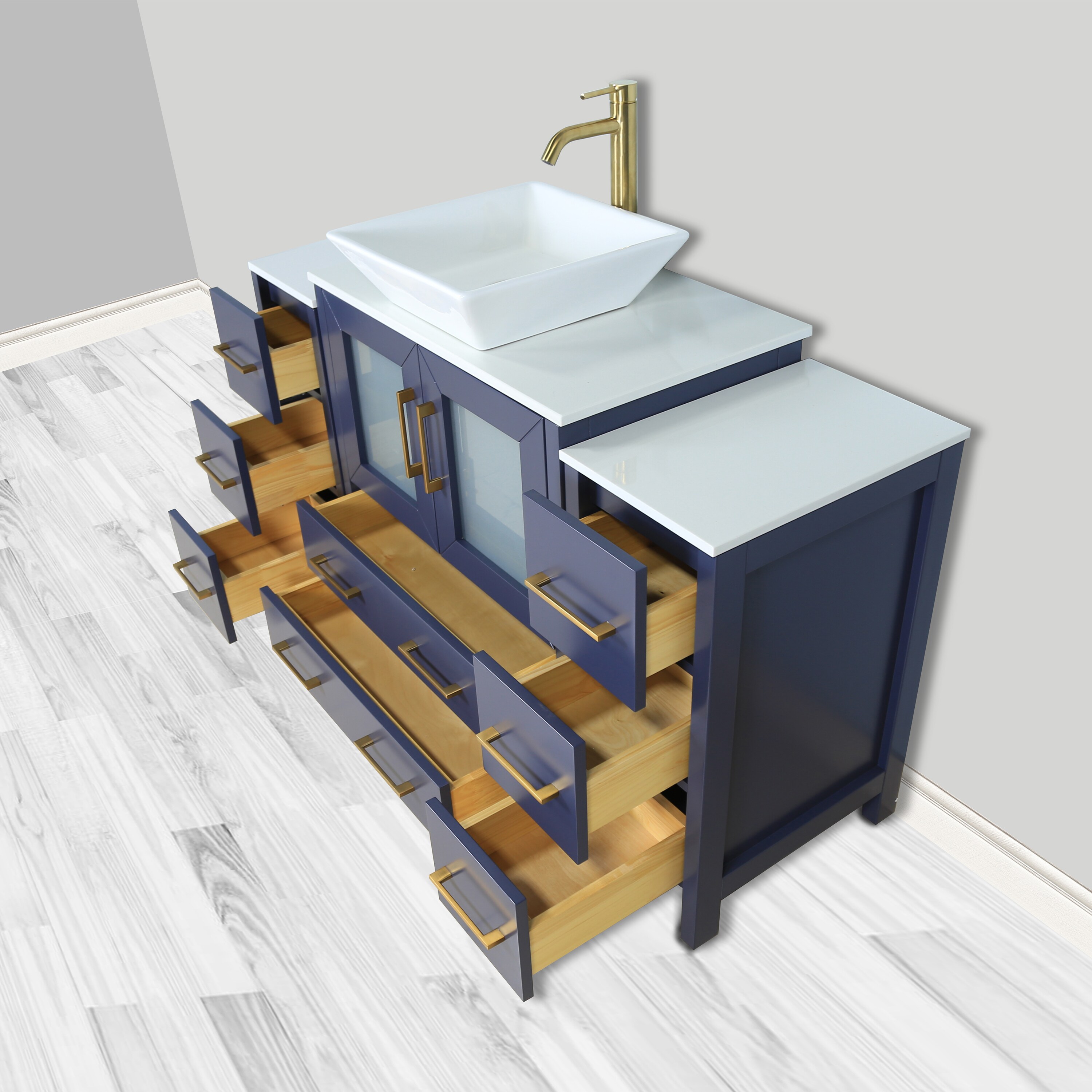 Blue 54" Single Sink Bathroom Vanity Set with Engineered Marble Top and Mirror