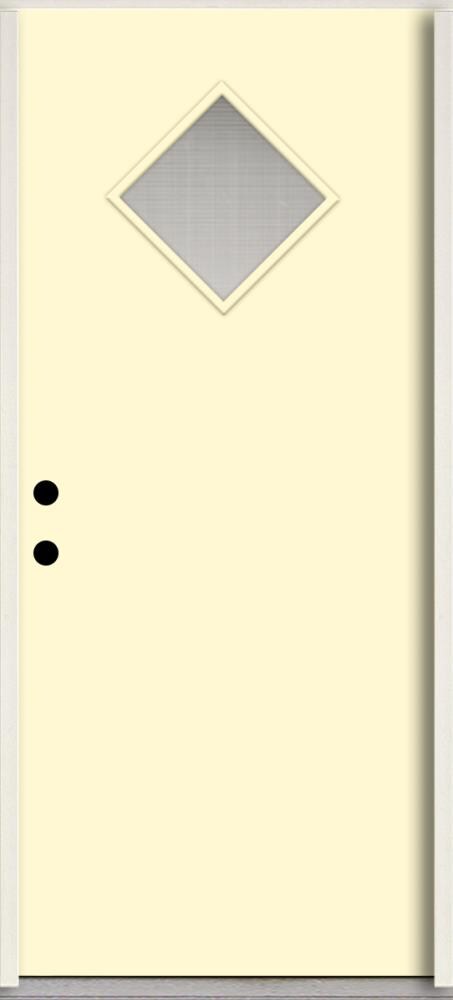 RELIABILT LO1067415 Spotlights 36-in x 80-in x 4-5/8-in Fiberglass 1/4 lite Right-hand inswing Bisque Paint Painted Prehung Front Door Insulating core