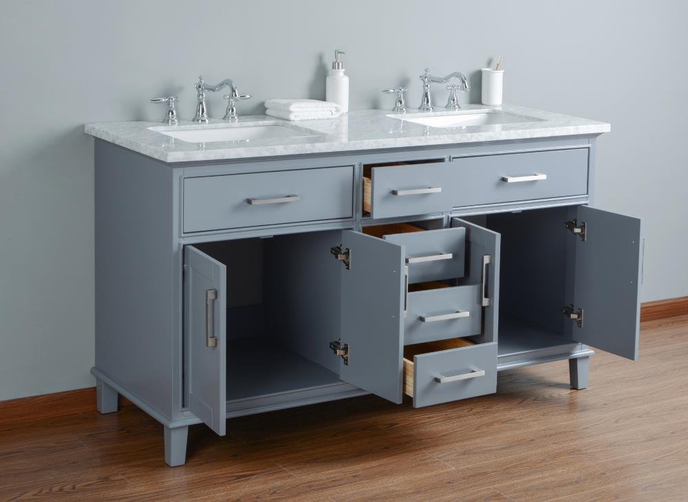 Stufurhome 60-in Gray Undermount Double Sink Bathroom Vanity with ...