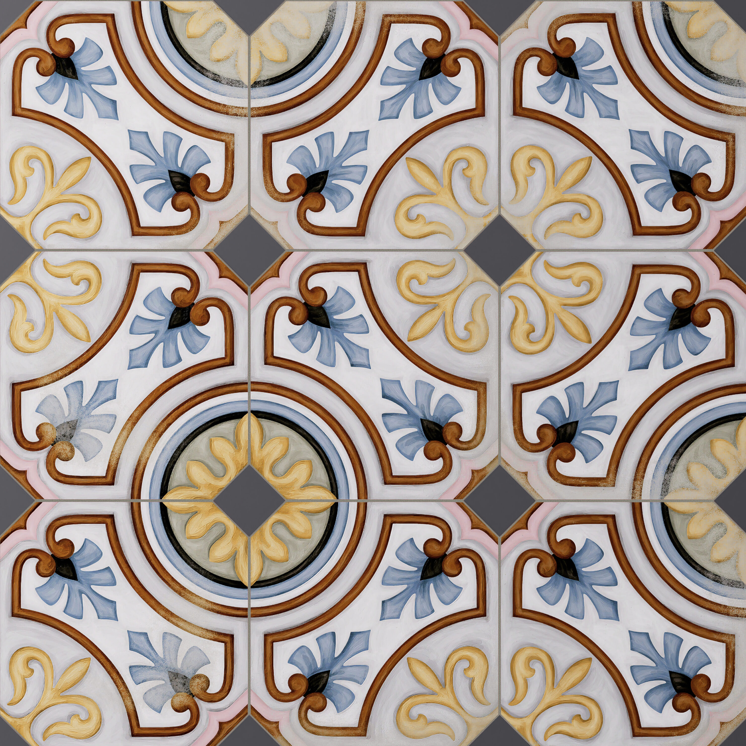 Affinity Tile Sample - Vaudeville Octagon Sombra with Taco Antracita 8-in x 8-in Matte Porcelain Floor and Wall Tile