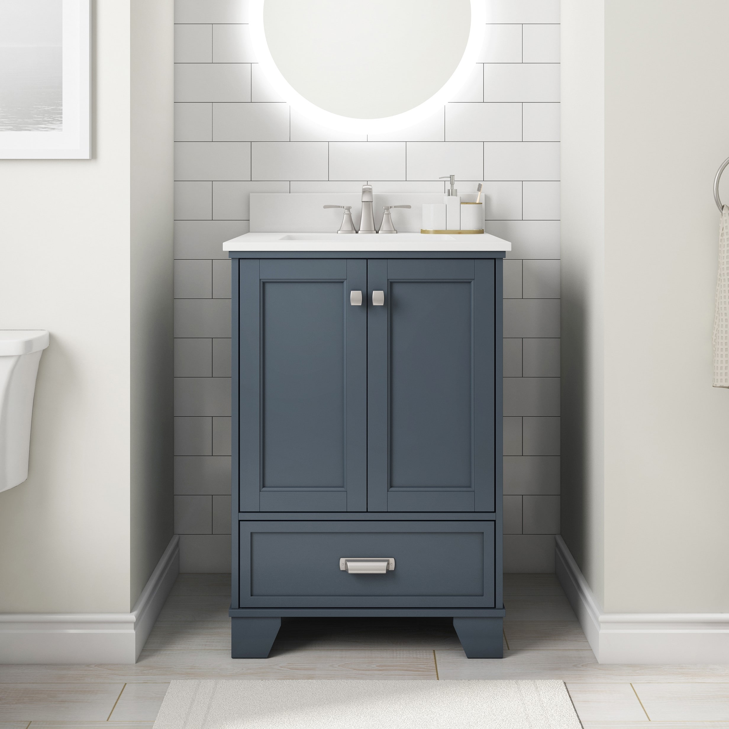 Bellemave 24'' Bathroom Vanity with Top Sink, Modern Bathroom Storage  Cabinet with 2 Drawers, Single Sink Bathroom Vanity with Open Shelf for