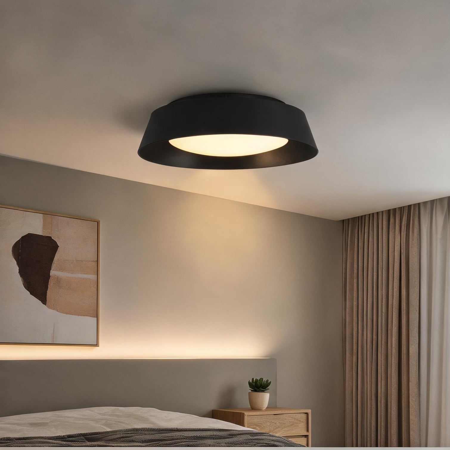 Watnature Steel LED Flush Mount with Selectable Color Temperature Matte Black 15 Inch
