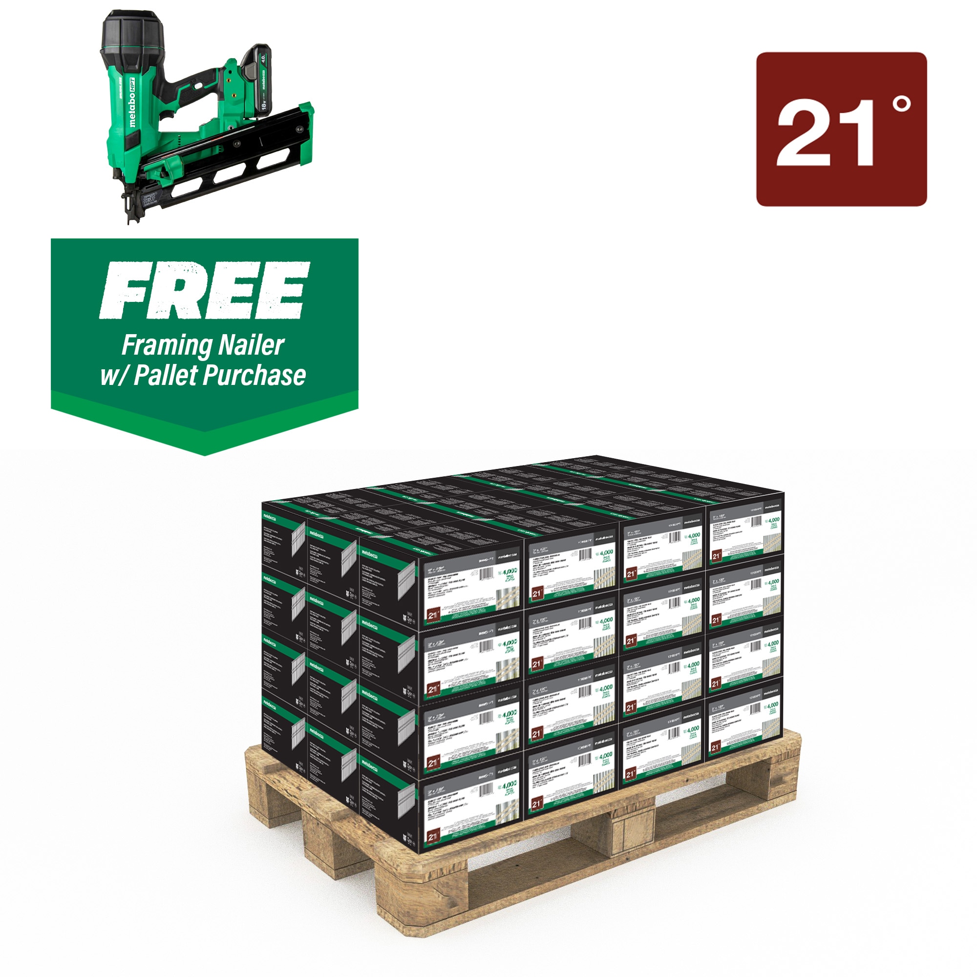 Metabo HPT 10102NR1890DRAM 2-3/8-in x 0.133-in 21 -Degree Bright Smooth Shank Collated Framing nails ( 240000 -Per Pallet )