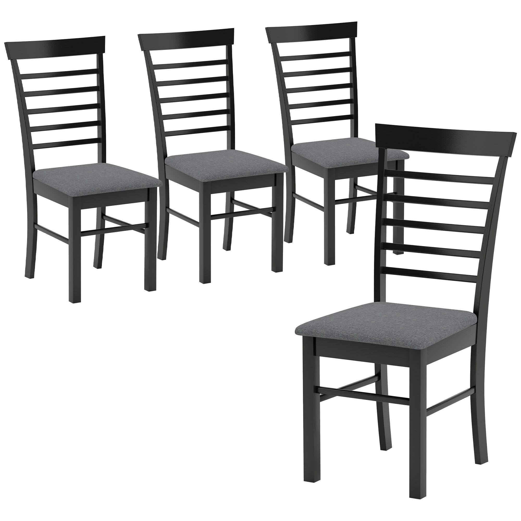 HomCom -  Wooden Dining Chairs Set of 4 Farmhouse Upholstered Kitchen Chairs with Rubber Wood Fra...