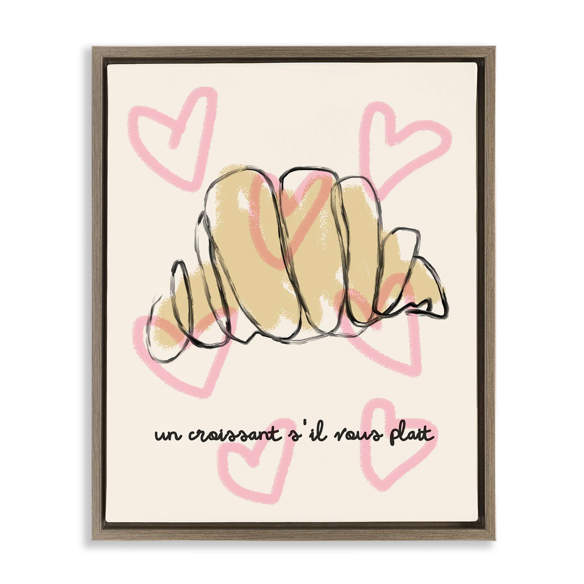 Stupell Industries BT-129-FFE-24X30 Chic Croissant with Hearts Brown Framed Floater Canvas Wall Art By Lil' Rue 25 x 31