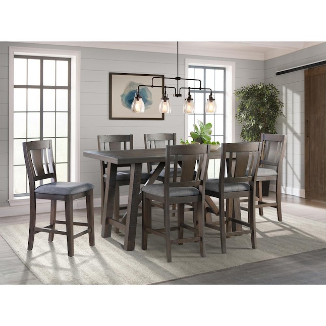 Picket House Furnishings Carter Dark, Rustic Wood Dining Room Table And Chairs Set Of 6
