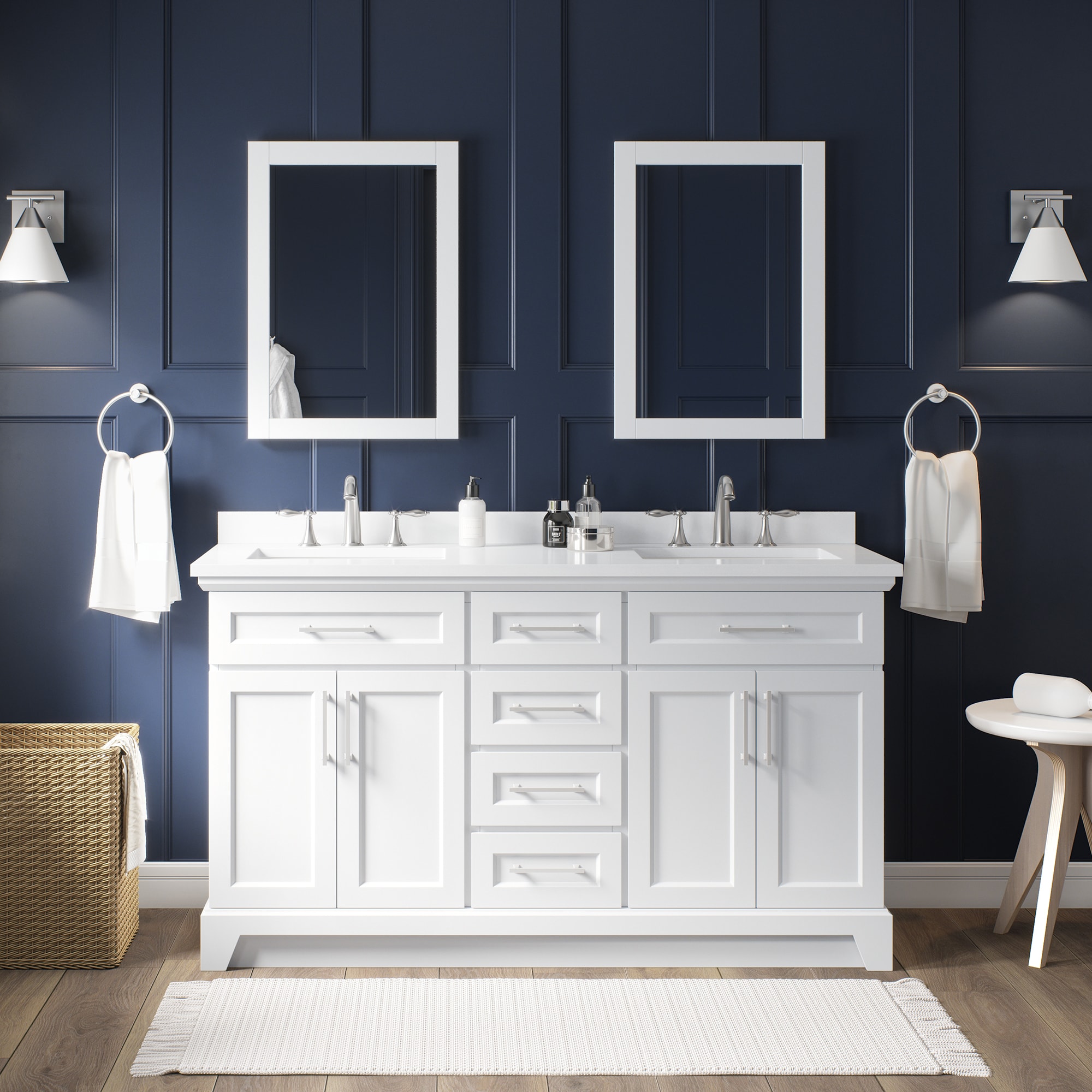 allen + roth Felix 60-in White Undermount Double Sink Bathroom Vanity ...