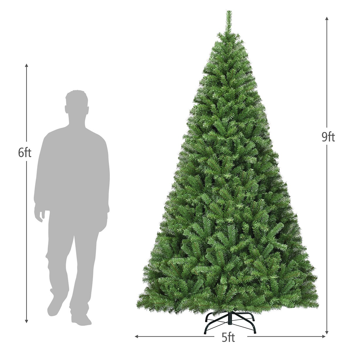 WELLFOR 9 ft. Pre-Lit LED PVC Regular Full Artificial Christmas