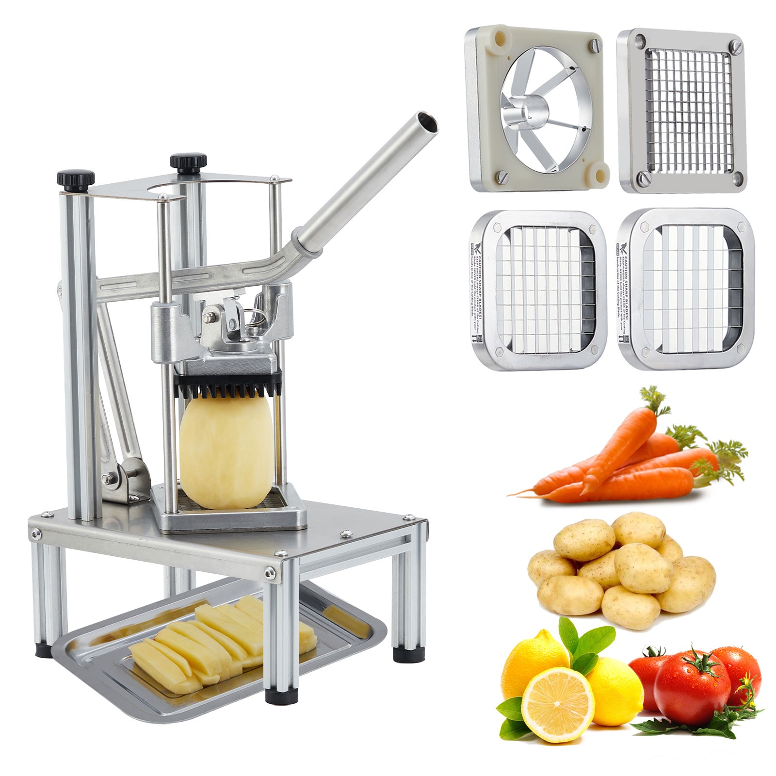 Garvee Commercial Vegetable and Fruit Chopper with Heavy Duty Stainless Steel Vertical Base 4 Interchangeable Blades 1/4 3/8 1/2 Inch and 6 Inclined Slicer #09GXFCHBNL-HXYY-599