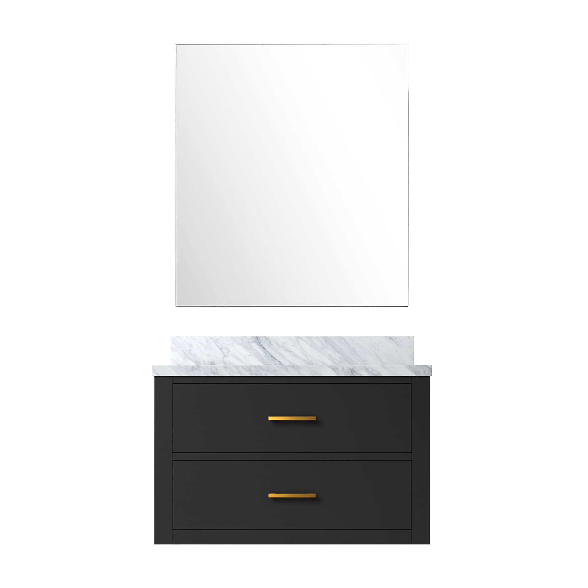Lexora LVSO30SL110 Southold 30-in Black Undermount Single Sink Floating Bathroom Vanity with White Carrara Marble Top (Mirror Included)