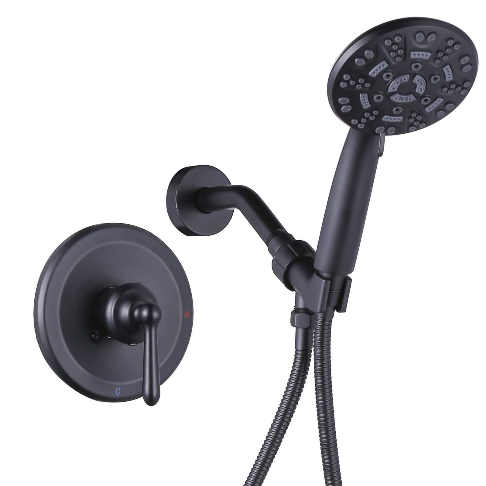 ARCORA Single Handle 7-Spray Shower Faucet 1.8 GPM with Handheld Shower Head and Pressure Banlancing Valve in Matte Black