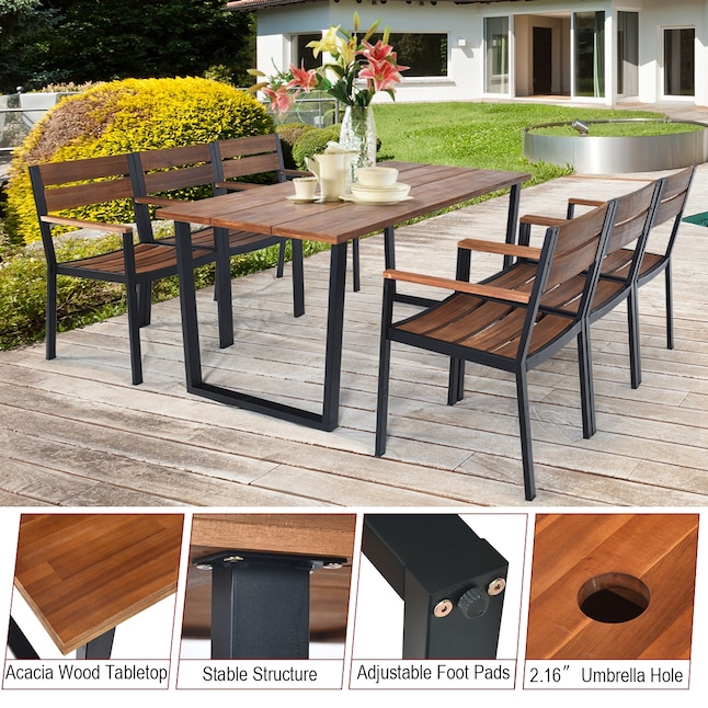 Clihome Outdoor Patio Set 7 Piece Brown Dining In The Sets Department At Com - Faux Wood Tabletop Patio Dining Table