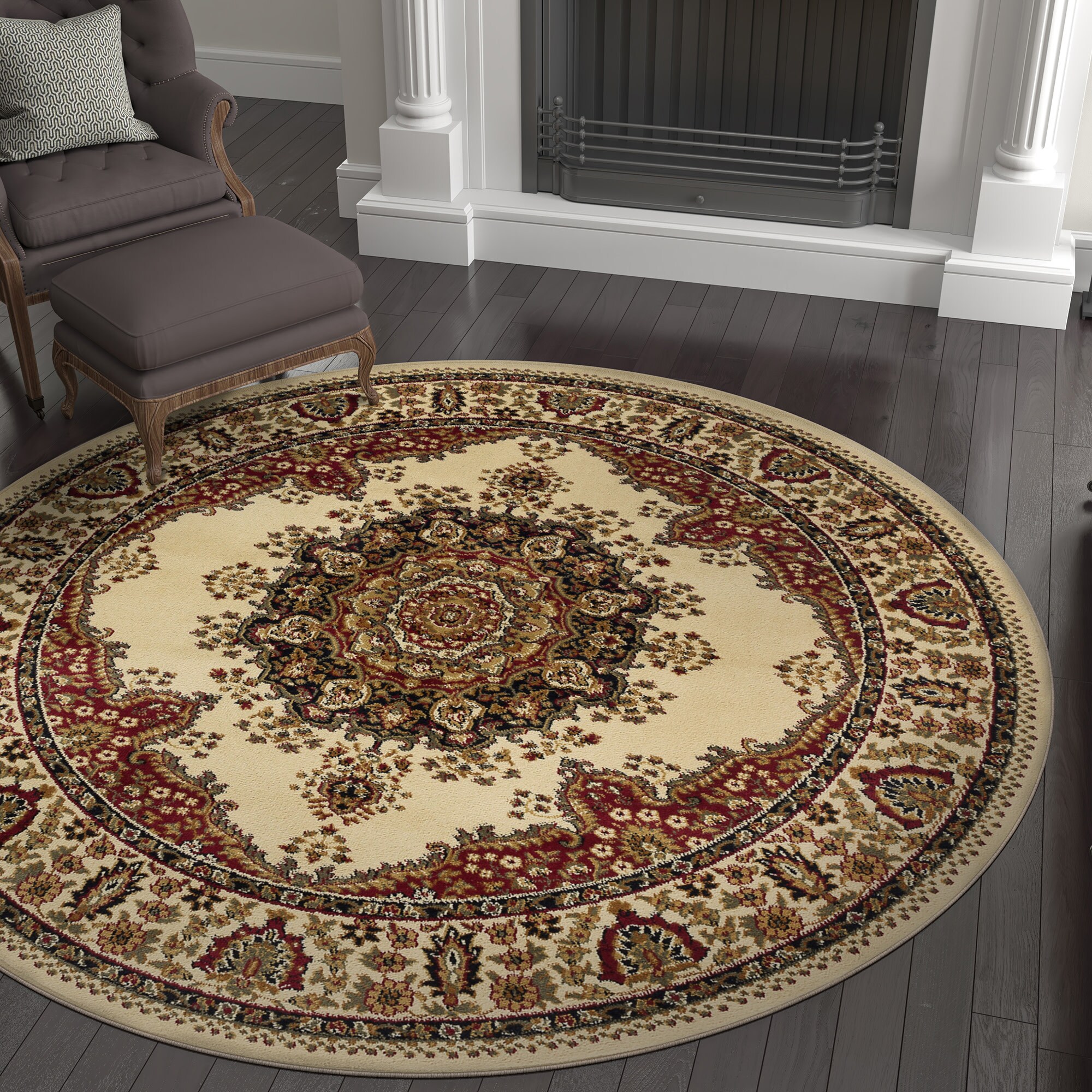 Tayse SNS4702 8RND Sensation 8 x 8 (ft) Loomed Polypropylene Beige/Ivory Round Indoor Floral/Botanical Oriental Area rug