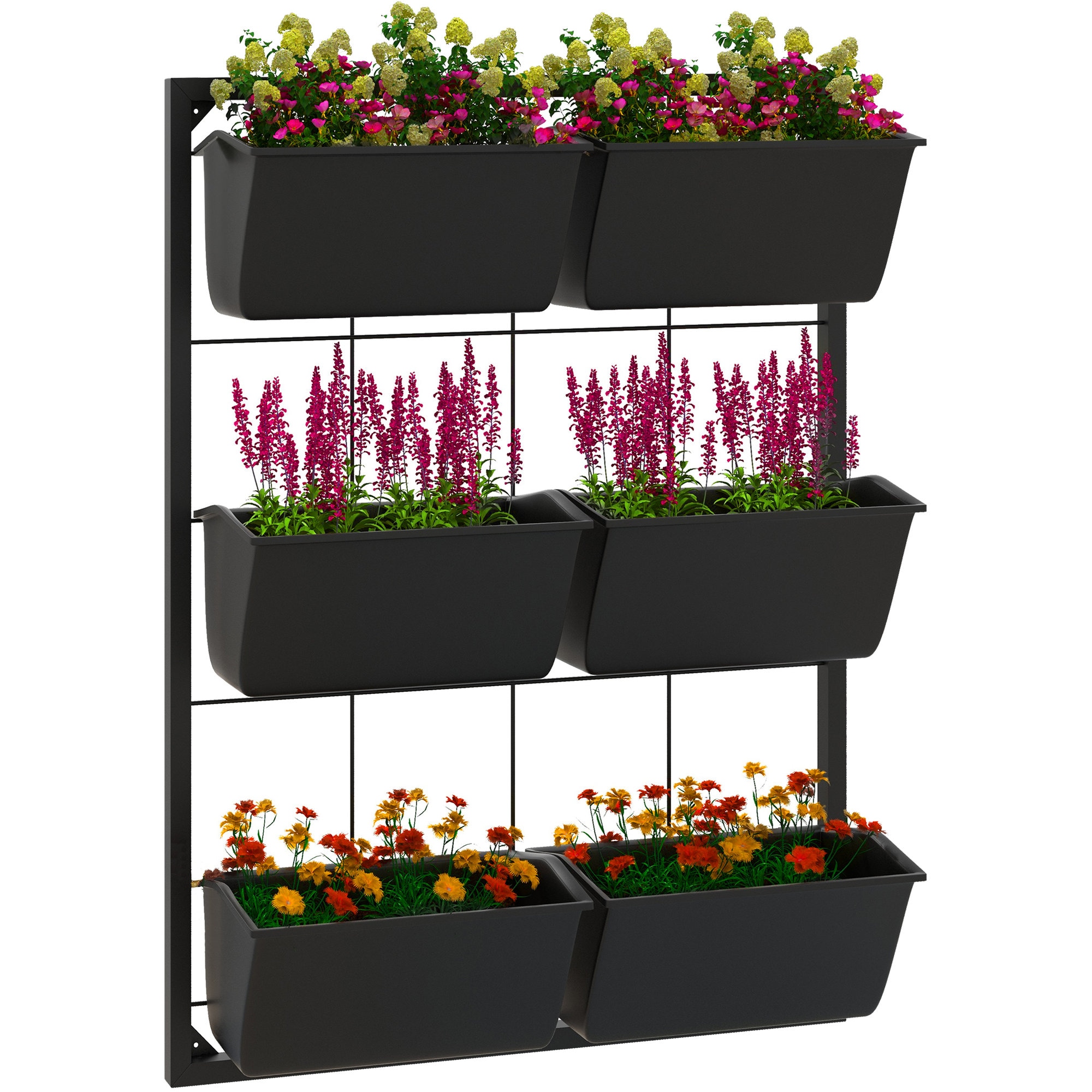 Afoxsos 3 Tier Wall Planter with 6 Self Draining Pots for Indoor Outdoor Use Hanging Plant Holder Powder Coated Steel Frame 20.5W x 5.5D x 26H