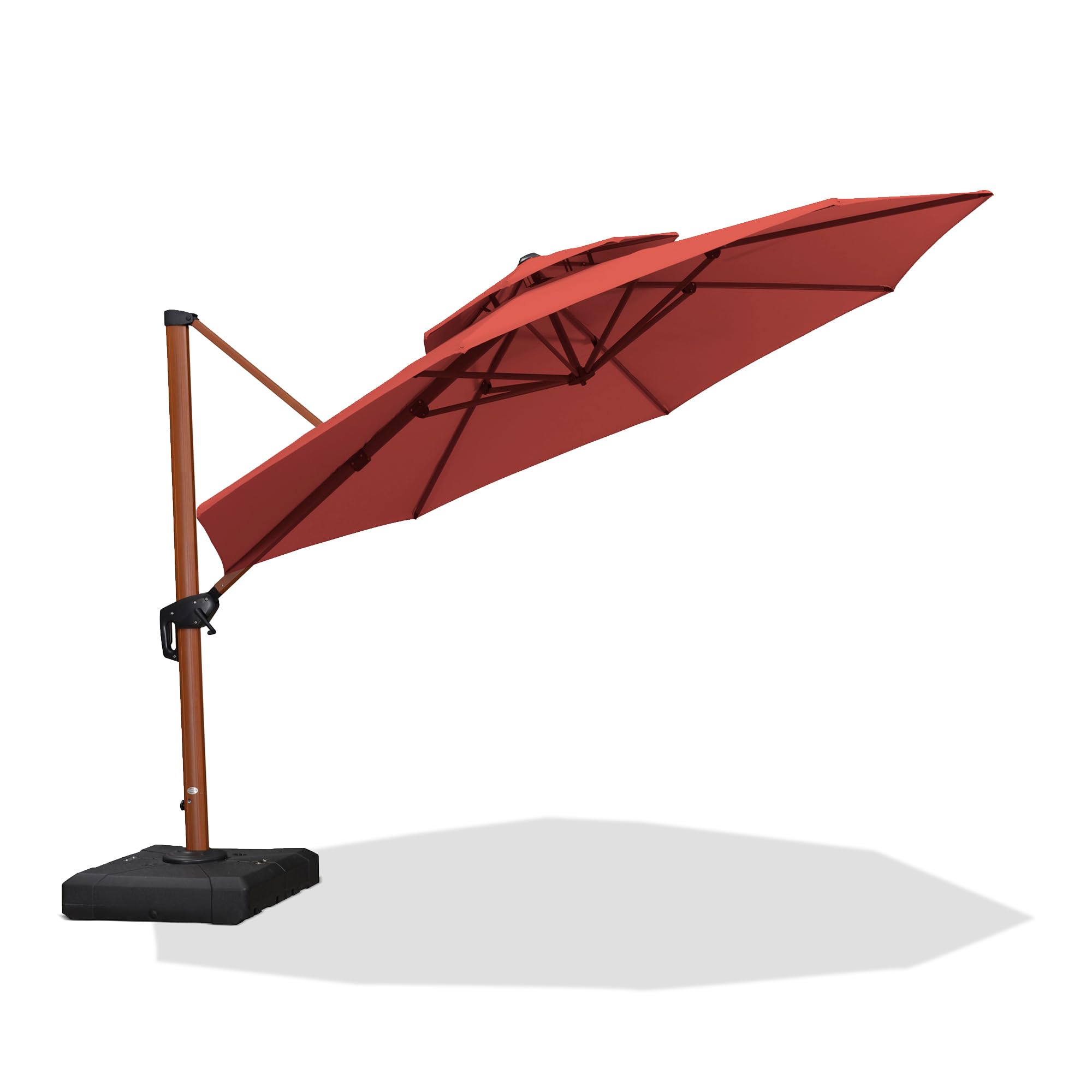 PURPLE LEAF LSGLRRM12-BR 12-ft Aluminum Red Crank Cantilever Patio Umbrella