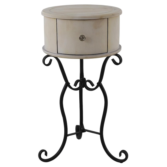 Decor Therapy White Wash Composite, Round Accent Table With Storage